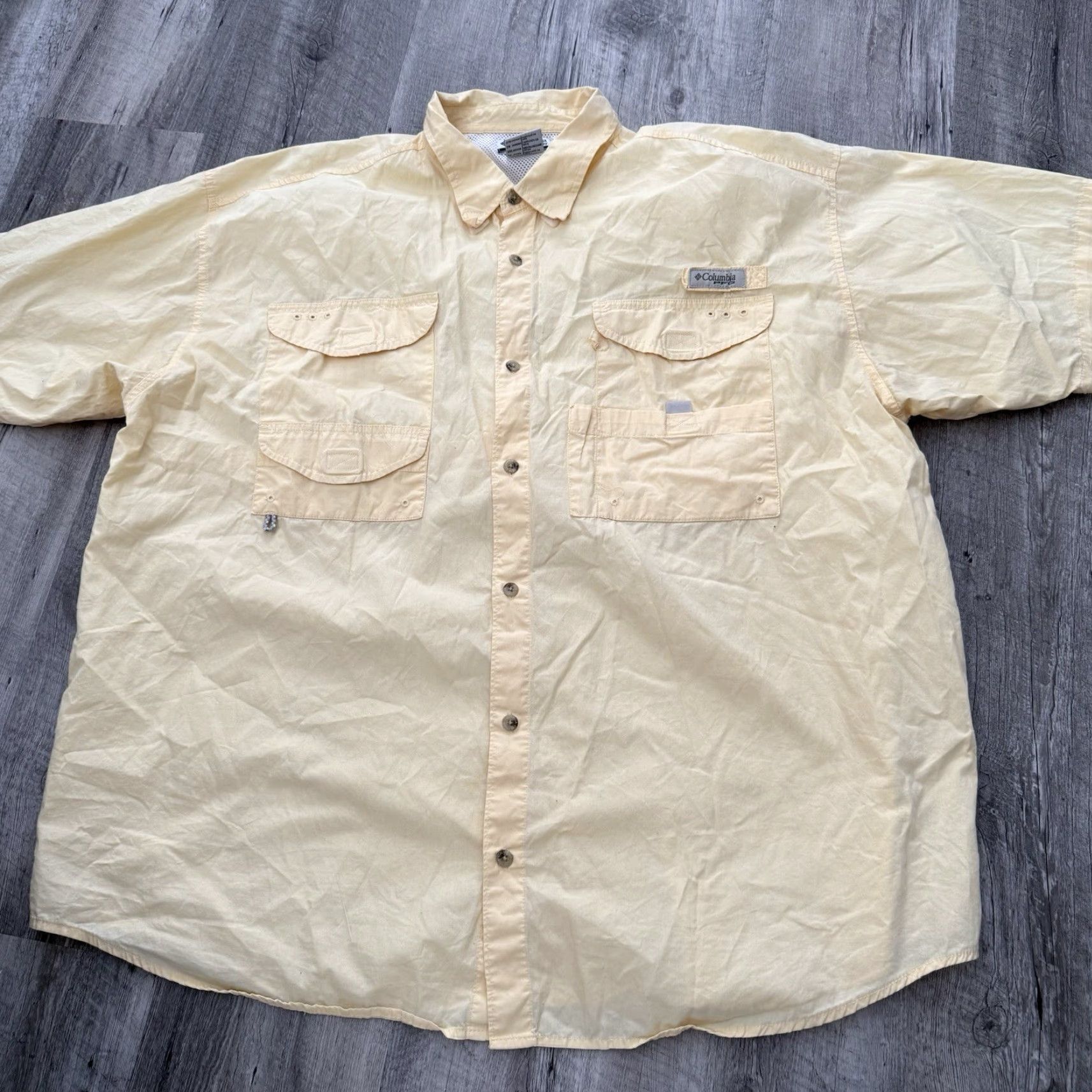 Vintage Columbia PFG Fishing Shirt Mens 2XL Yellow Short Sleeve 100% Cotton UV Protection Pockets Button-Down Collar Mens Size US XXL / EU 58 / 5 - 6 Thumbnail