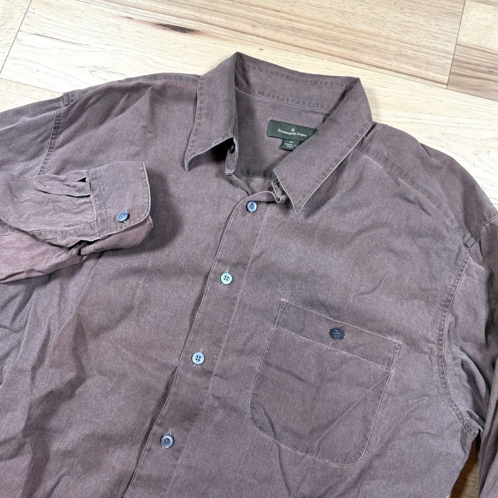 Ermenegildo Zegna VINTAGE Ermenegildo Zegna Button-Up Shirt Mens XL Spread Collar Burnt Brown Italy Made Size US XL / EU 56 / 4 - 2 Thumbnail