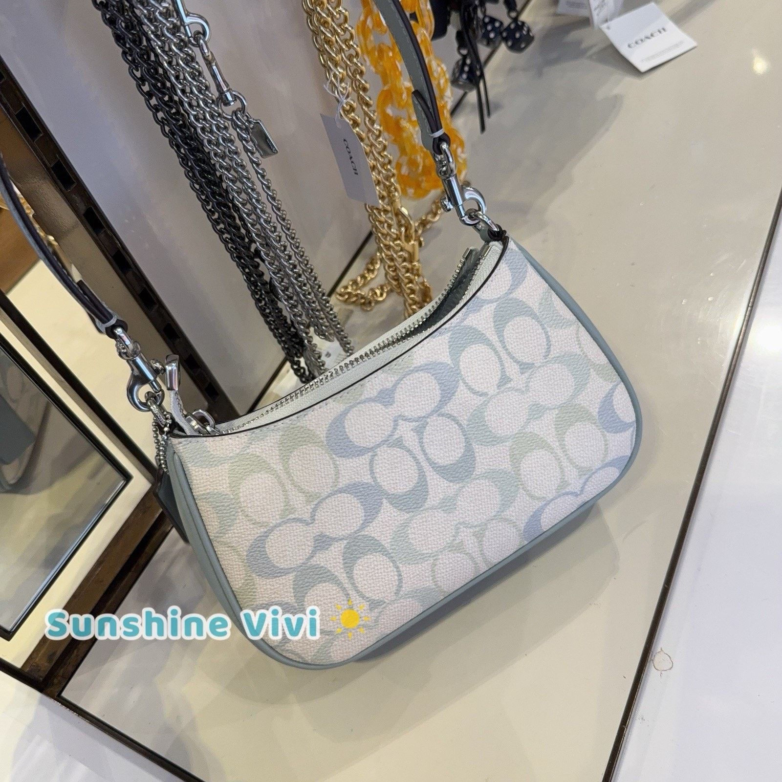 Coach NWT Coach CDW52 Teri Mini Crossbody Bag Canvas Chalk/Blue Size ONE SIZE - 6 Thumbnail