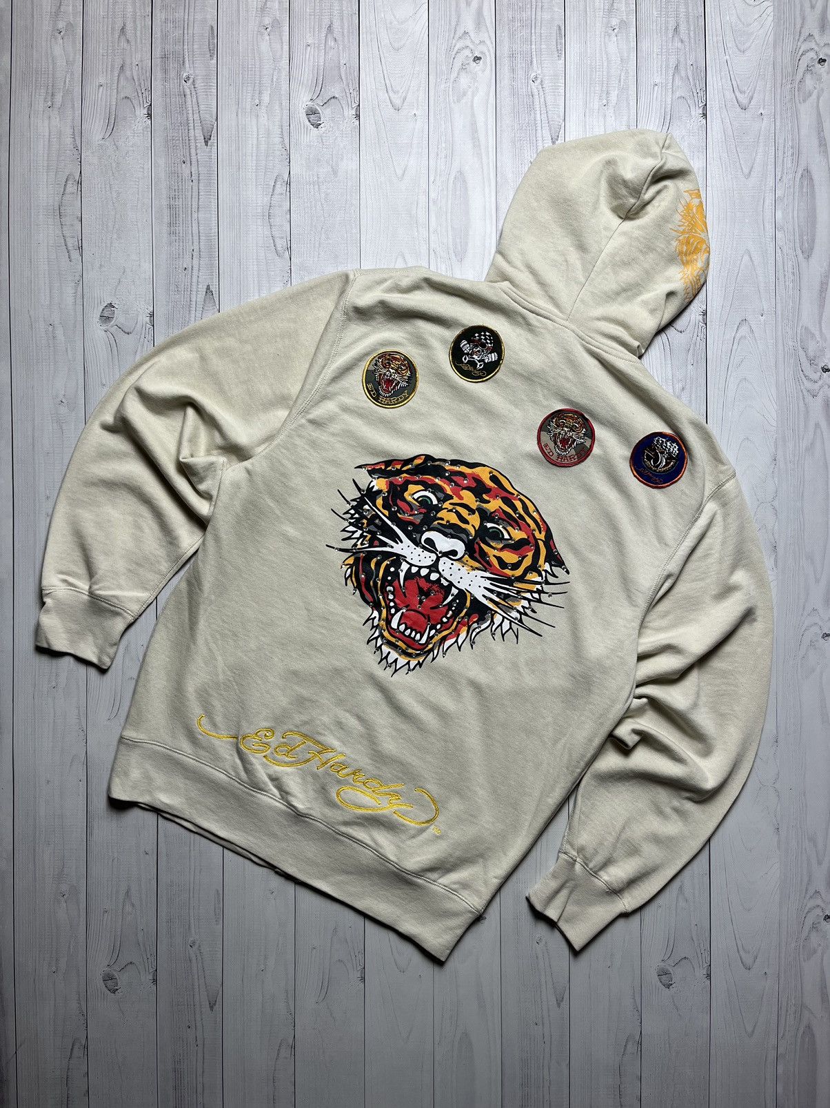 Vintage Ed Hardy hoodie big logo tiger rare size : Xl  XxL