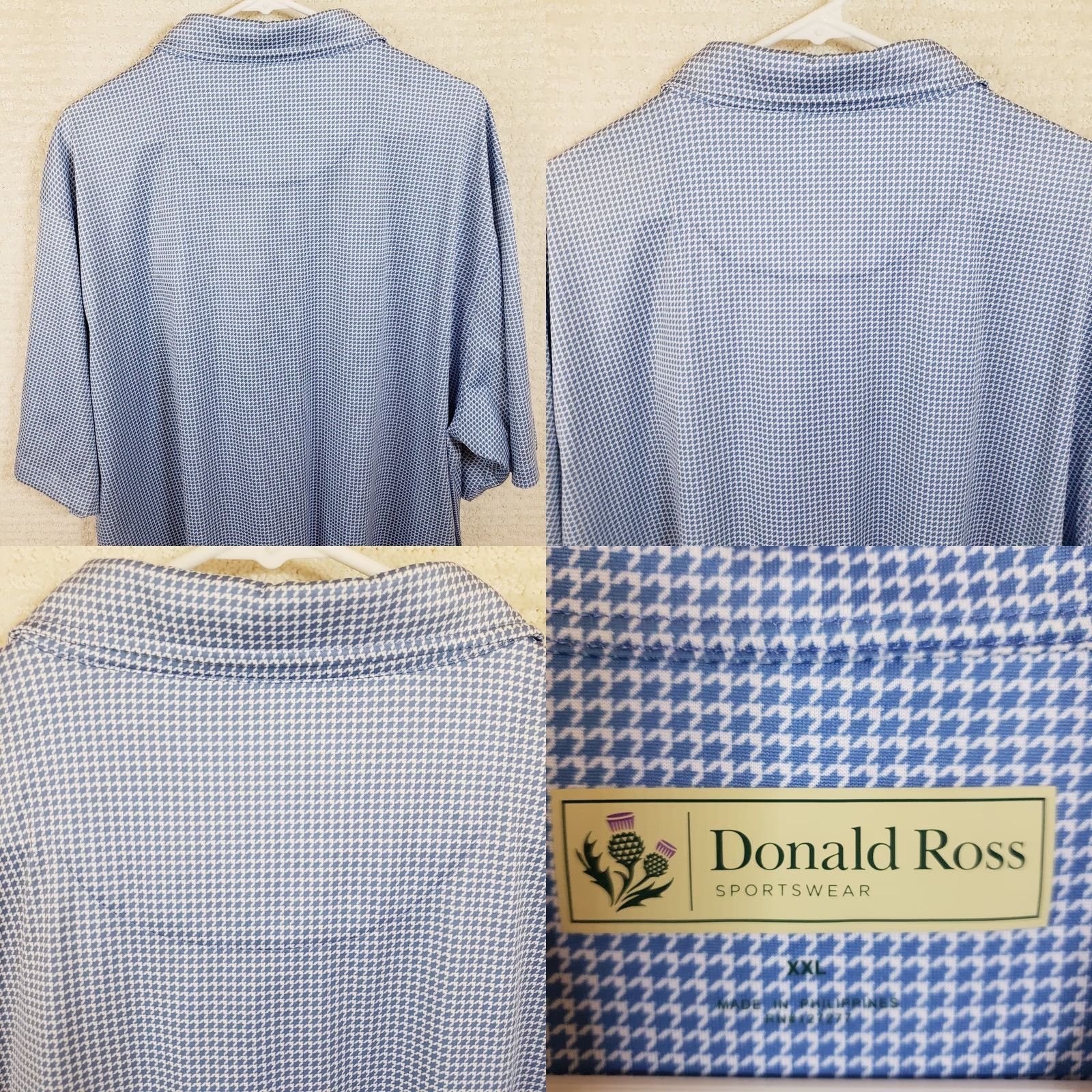 Vintage Donald Ross Polo Shirt Mens 2XL Blue Geometric Print Golf Performance Stretch Size US XXL / EU 58 / 5 - 8 Thumbnail