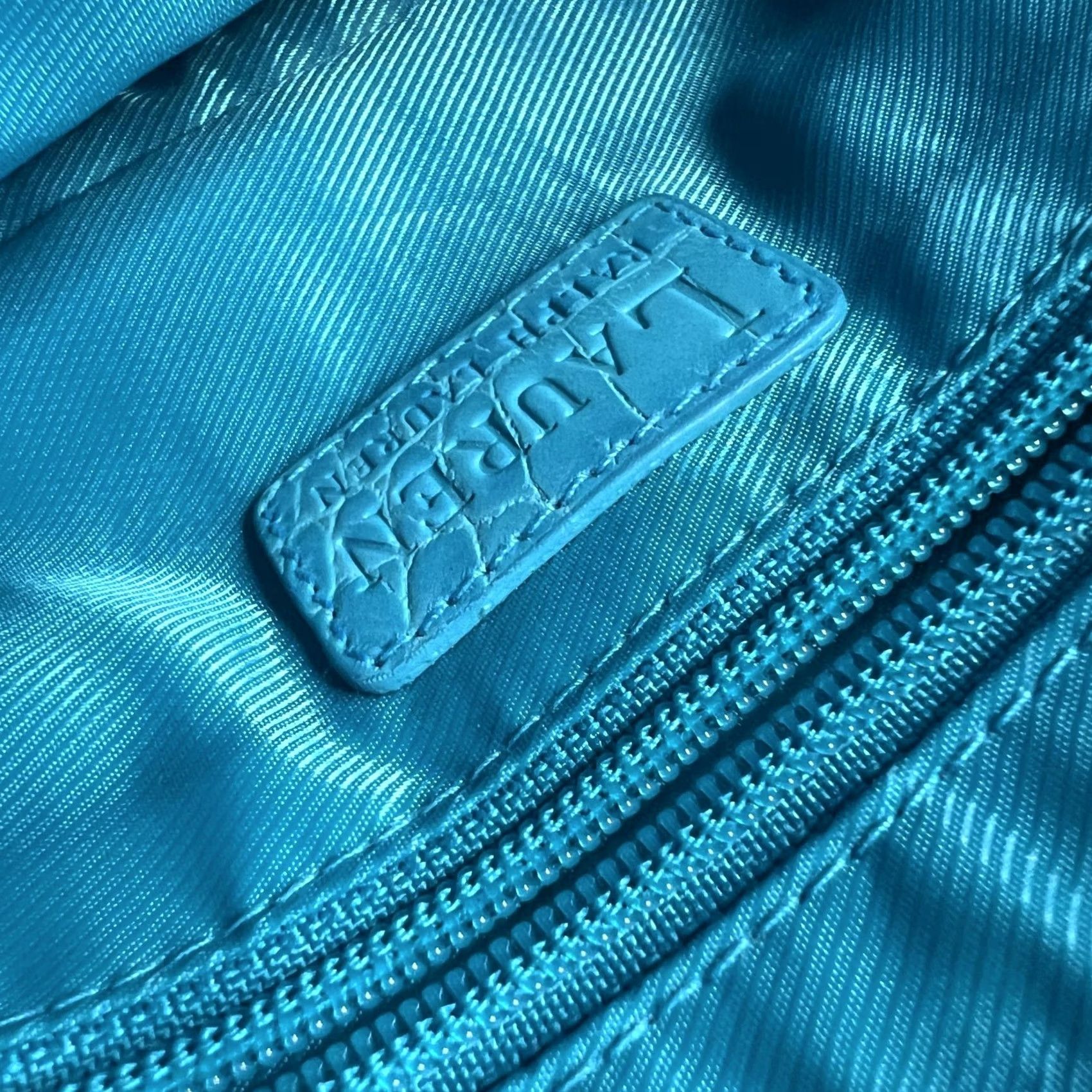 Ralph Lauren VINTAGE Lauren Ralph Lauren Shoulder Bag Womens Small Blue Canvas Croc Faux Leather Zip Size ONE SIZE - 6 Thumbnail