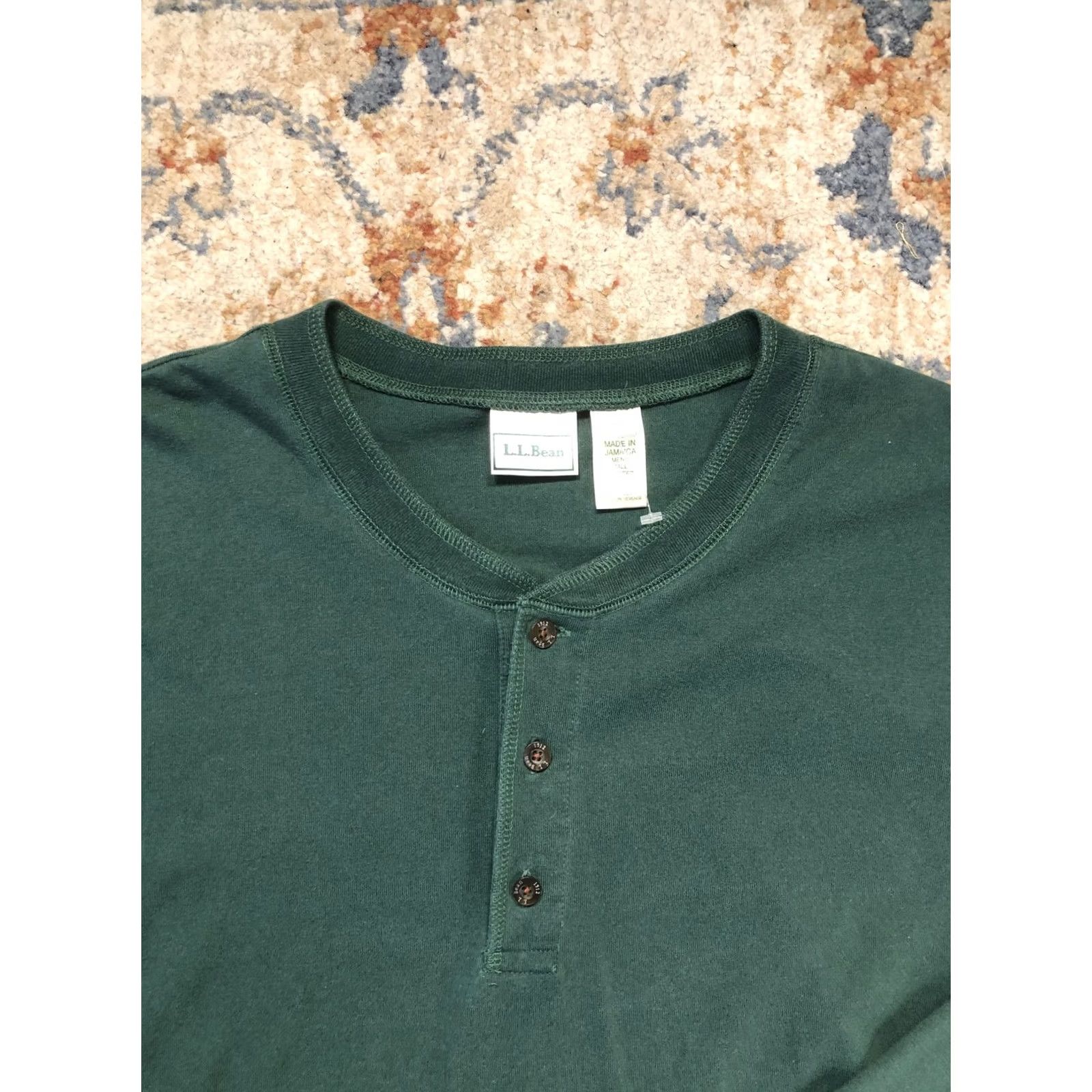 Vintage L.L.Bean Henley Shirt Mens XLT Green Long Sleeve Cotton Tee Tall Soft Knit Size US XL / EU 56 / 4 - 2 Thumbnail