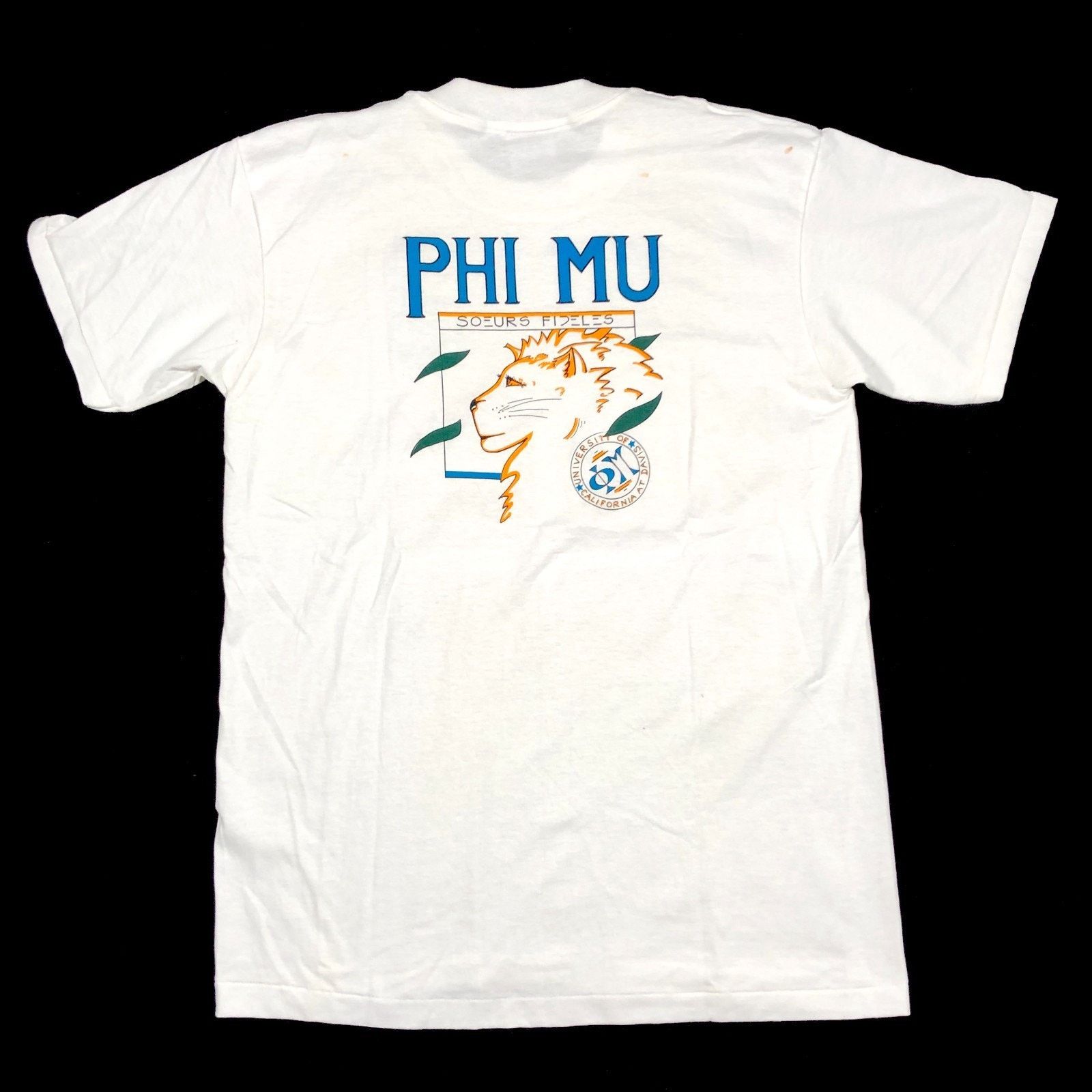 Vintage vintage 90s UC Davis Phi Mu Lion Logo Sorority White Tee Size US L / EU 52-54 / 3 - 1 Thumbnail