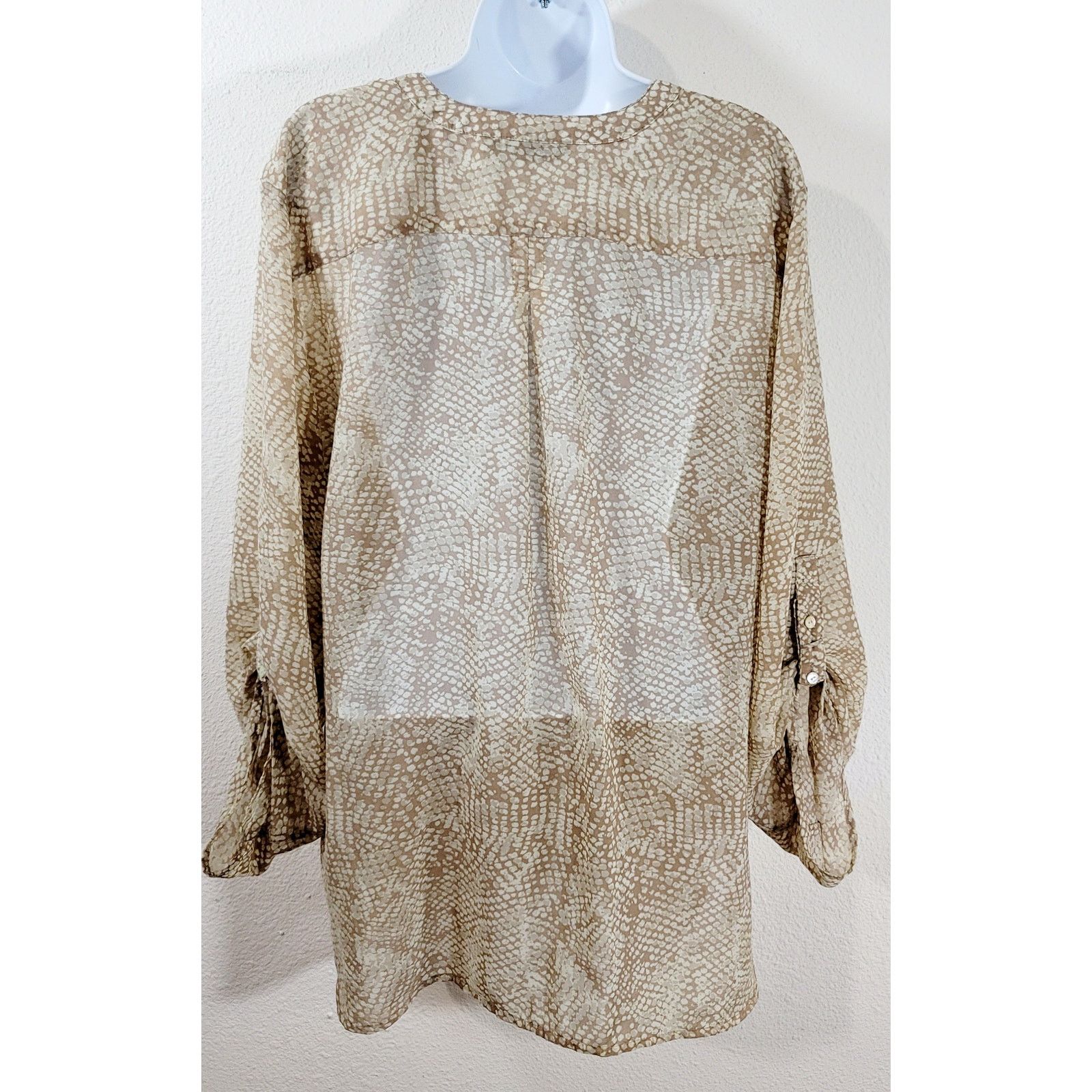 Apt. 9 Apt 9 Brown Tan Animal Print Sheer 3 Button Henley Top XL Size XL / US 12-14 / IT 48-50 - 3 Thumbnail