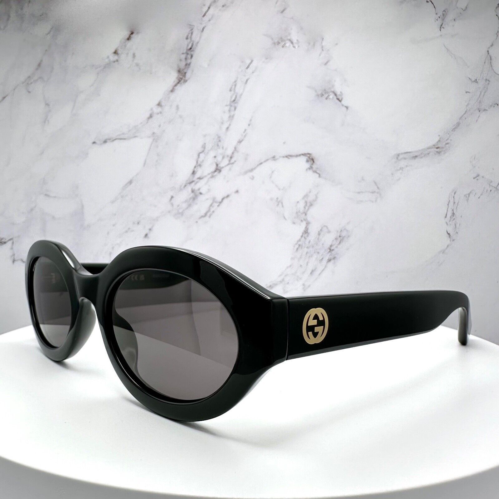 Gucci New GUCCI Sunglasses Black Oval Gold Interlocking GG Size ONE SIZE - 20 Thumbnail
