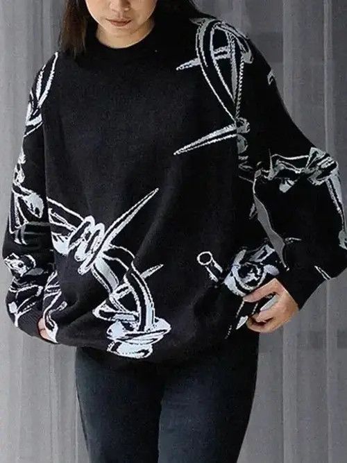 Japanese Brand Street Apparel Knitted Sweater Gothic Skull Size ONE SIZE - 3 Thumbnail