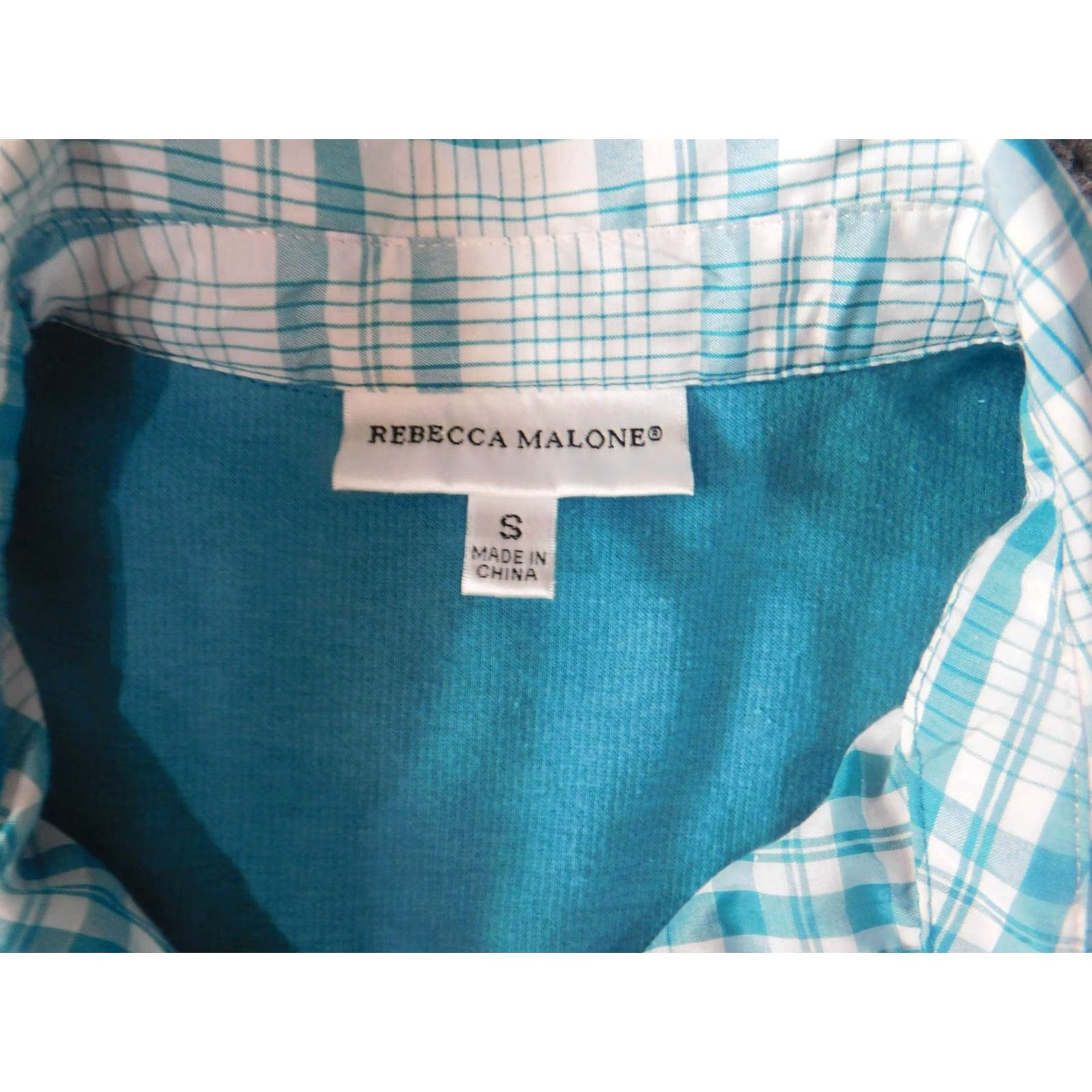 Vintage Rebecca Malone Womens Top Small Blue Stretch Zip Blouse pullover lined collar Size S / US 4 / IT 40 - 6 Thumbnail