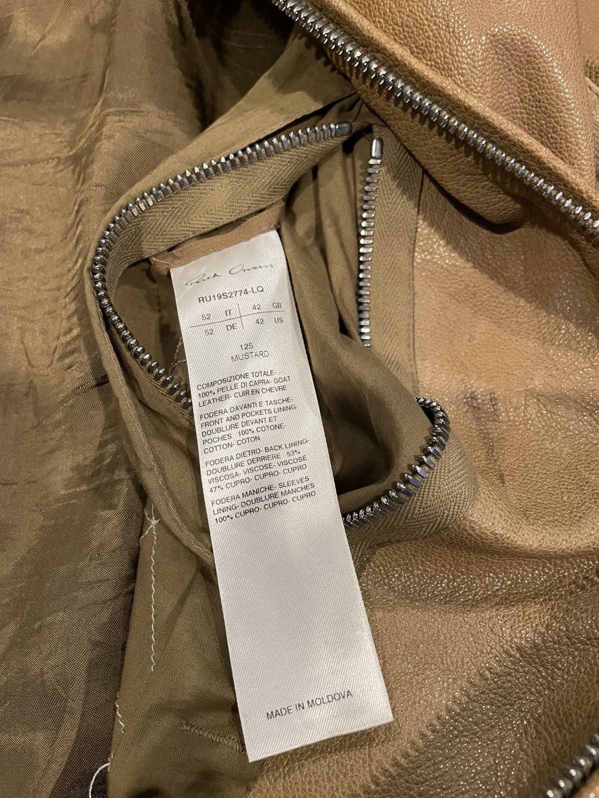Rick Owens Rick Owens SS19 Mustard Brad Goat Leather Jacket (Babel) Size US L / EU 52-54 / 3 - 5 Thumbnail