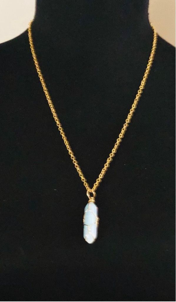 WE Fashion Genuine Blue Aqua Stone Wire Wrapped Pendant Necklace Chain Size ONE SIZE - 1 Thumbnail