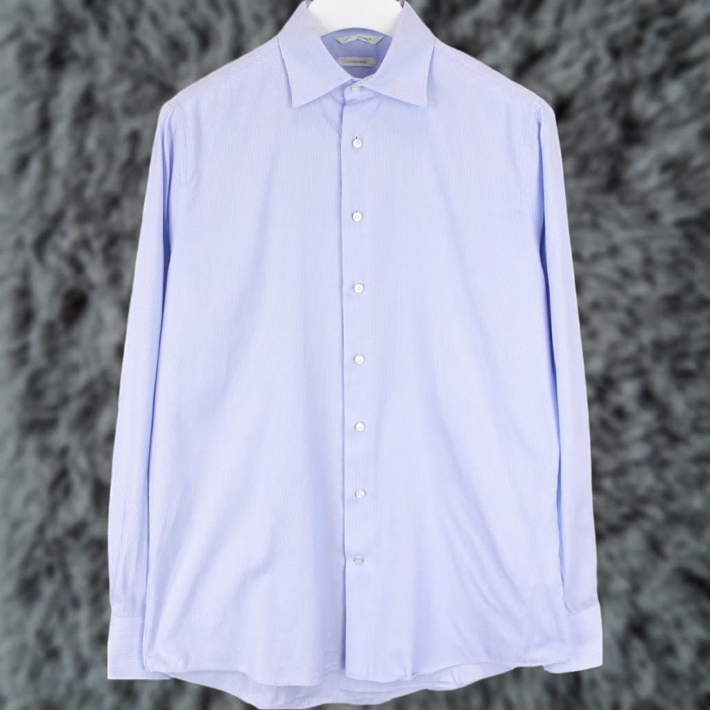 Suitsupply SUITSUPPLY Custom Made Slim Fit Shirt Men's 39 / 15 1/2 Pinstriped Spread Blue Formal Business Size 40R - 1 Thumbnail