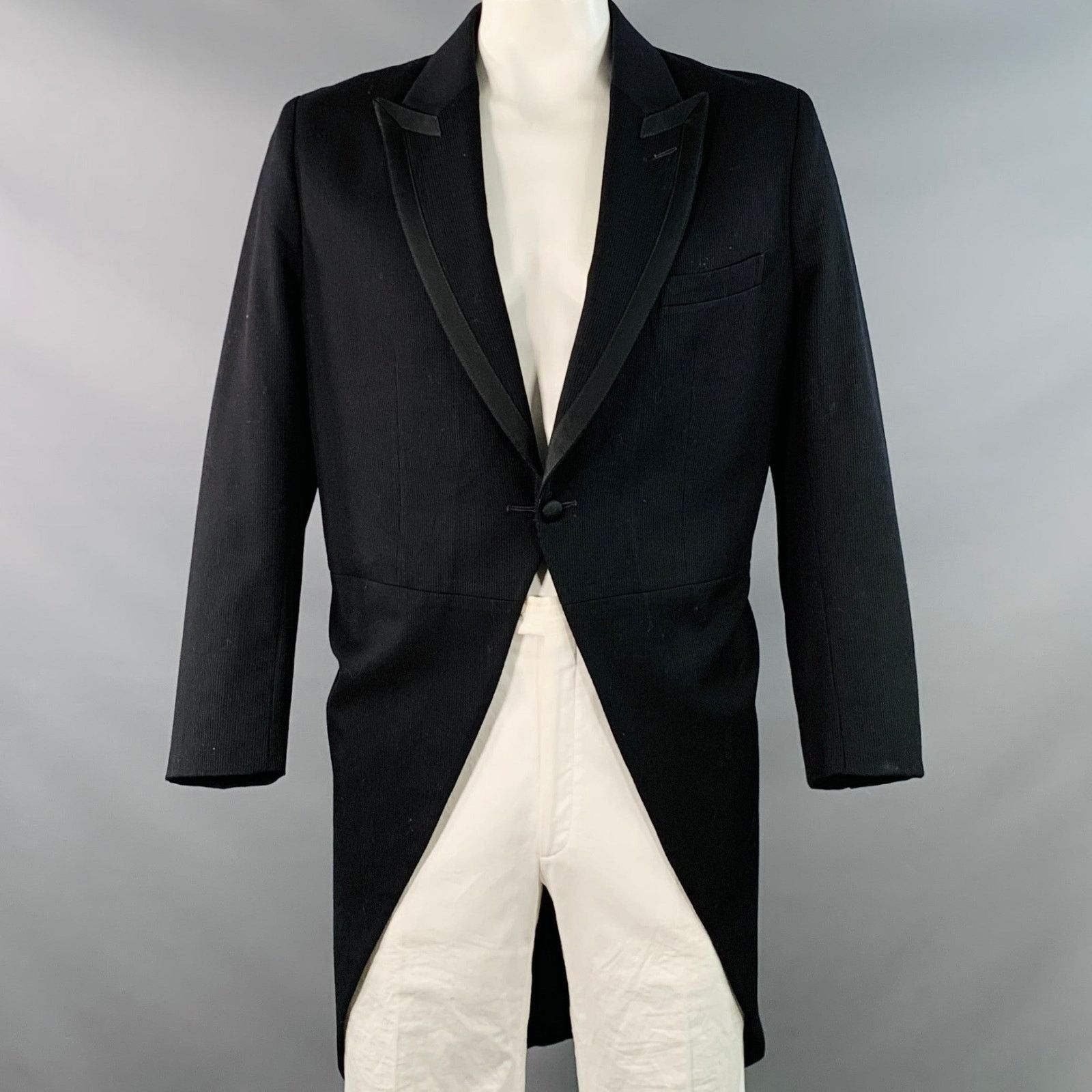 FAVOURBROOK Size 46 Black Wool Peak Lapel Morning Coat