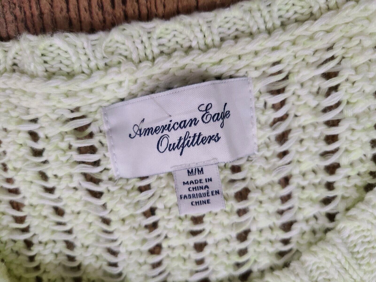 Designer American Eagle Sweater Medium Neon Yellow Crochet Loose Knit Size M / US 6-8 / IT 42-44 - 2 Thumbnail
