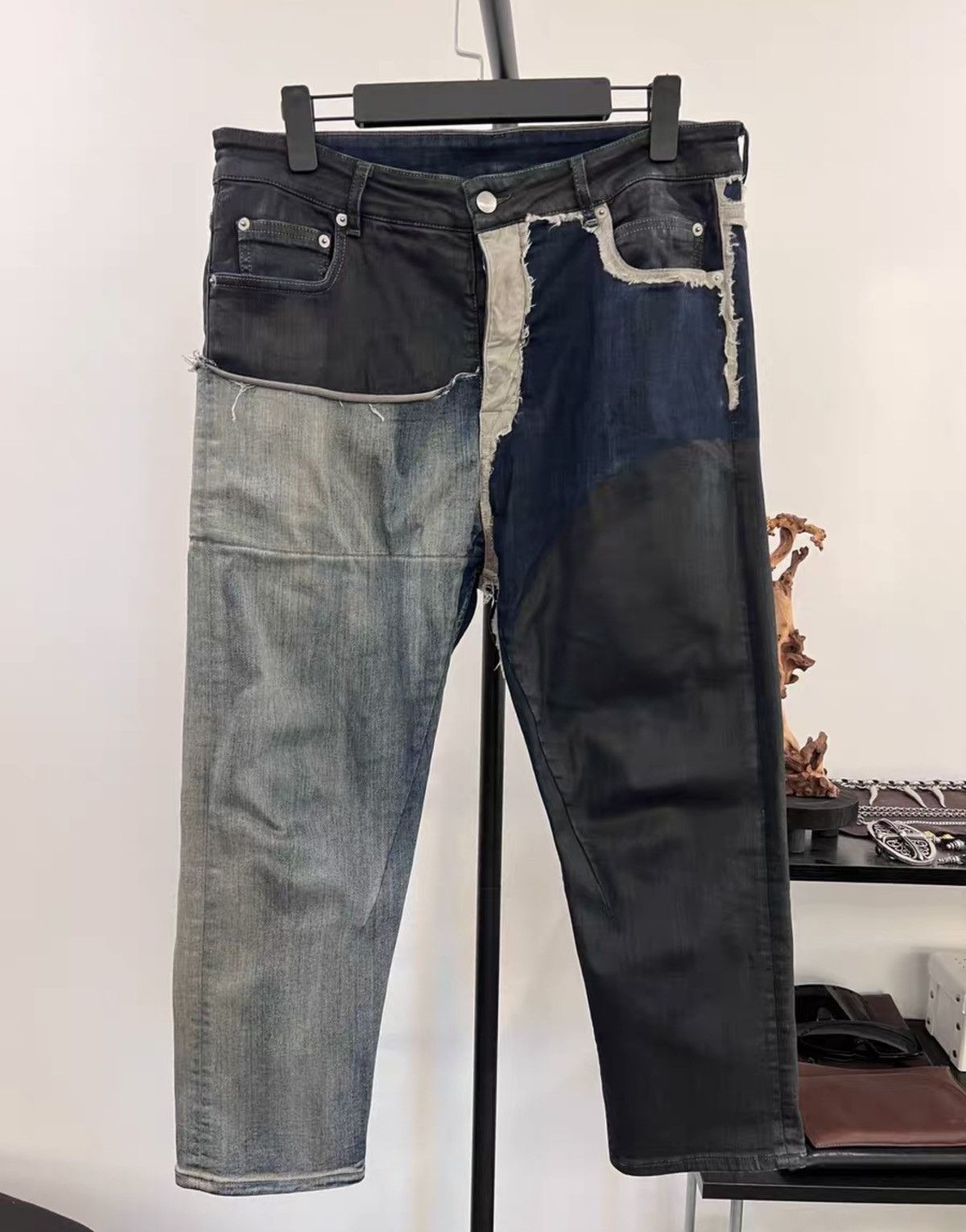 Rick Owens Rick Owens Runway Waxed Canvas&Denim Patchwork Cropped Pants Size US 34 / EU 50 - 1 Thumbnail