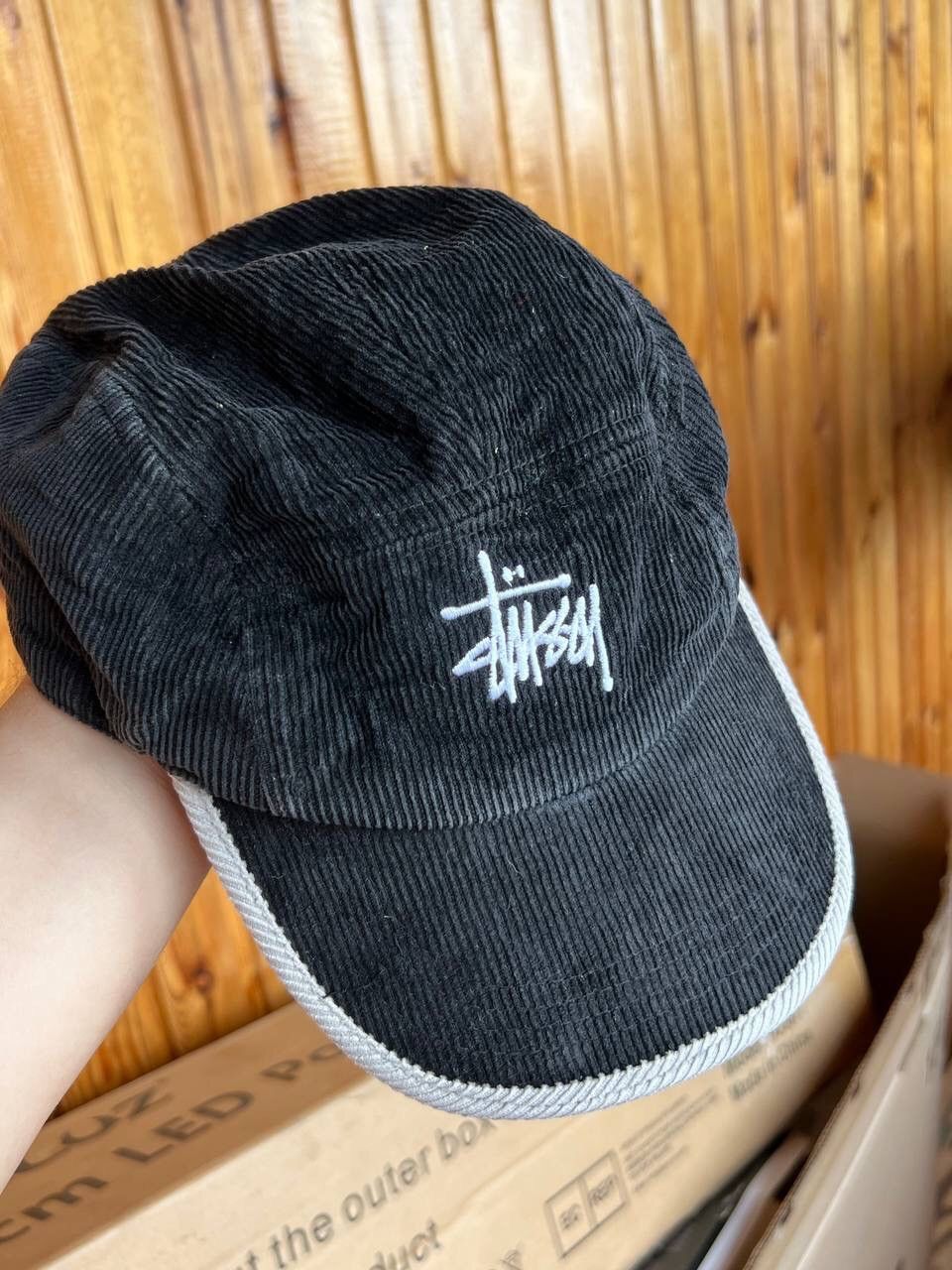Stussy × Vintage Vintage Stussy Logo Corduroy 5 Panel Hat Y2K Leather strap Size ONE SIZE - 5 Thumbnail