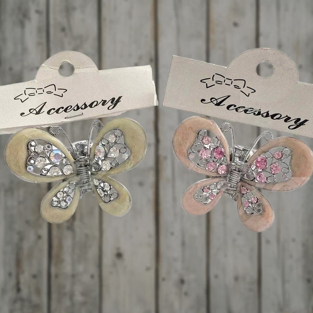 Vintage Duo Pastel Swarovski Crystal Butterfly Claw Clips Hair Clip Set of 2 Independent Pink Size ONE SIZE - 1 Thumbnail