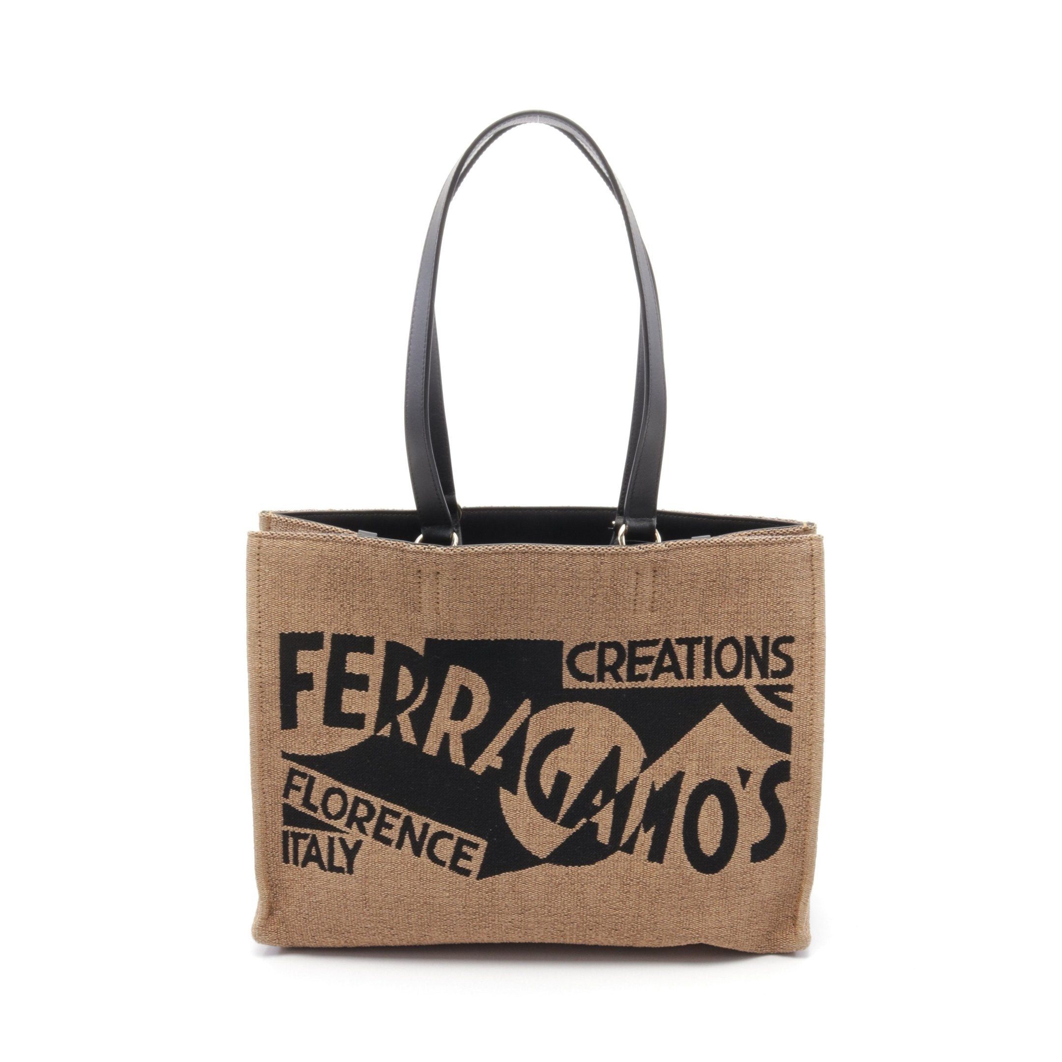 Salvatore Ferragamo Salvatore Ferragamo Handbag Tote Bag Logo Raffia Leather Khaki Brown Black Size ONE SIZE - 1 Thumbnail