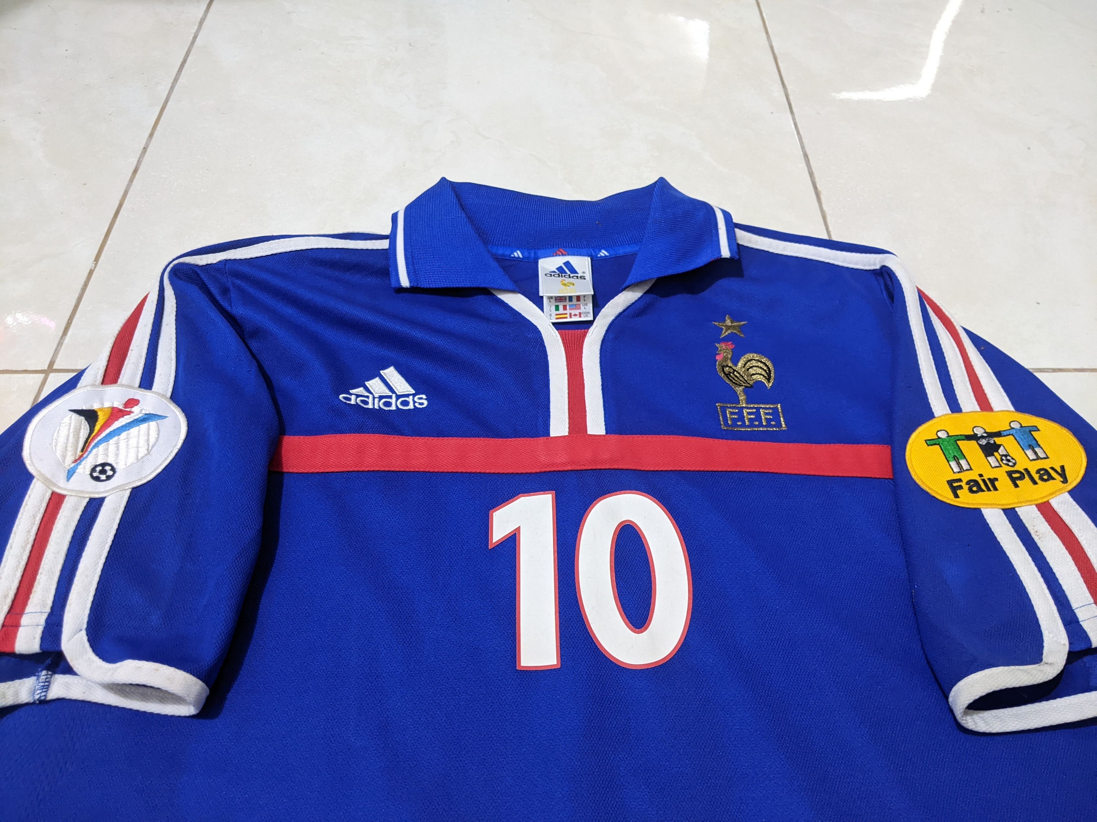 Adidas France euro 2000 home Zidane Jersey football shirt Size US L / EU 52-54 / 3 - 4 Thumbnail