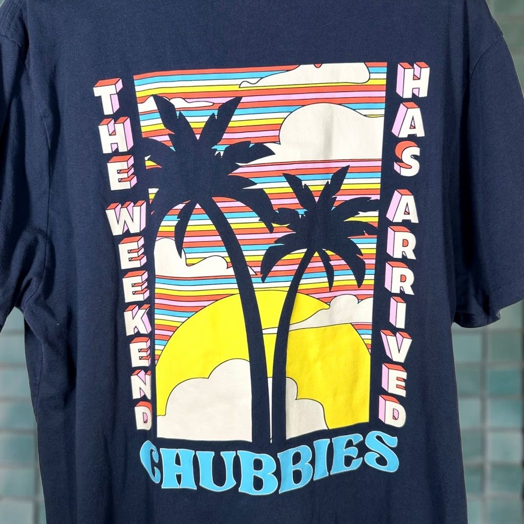 Chubbies Chubbies T-Shirt Navy Palm Tree The Weekend Has Arrived Graphic Crew Neck XL Mens Size US XL / EU 56 / 4 - 1 Thumbnail