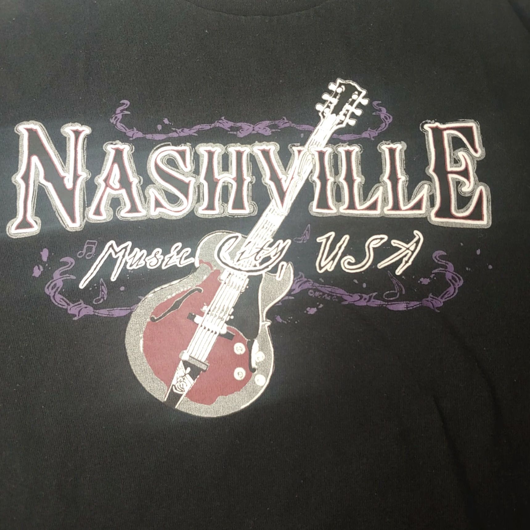 Vintage VINTAGE Nashville Tennessee Shirt L Black Delta Pro Weight Mens Crew Neck Short Sleeve Guitar Music City USA Country T-Shirt Size US L / EU 52-54 / 3 - 2 Thumbnail