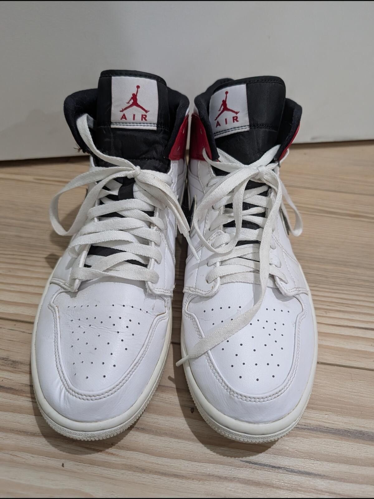 Jordan Brand Nike Air Jordan 1 Mid White Black Red Size US 11.5 / EU 44-45 - 2 Thumbnail