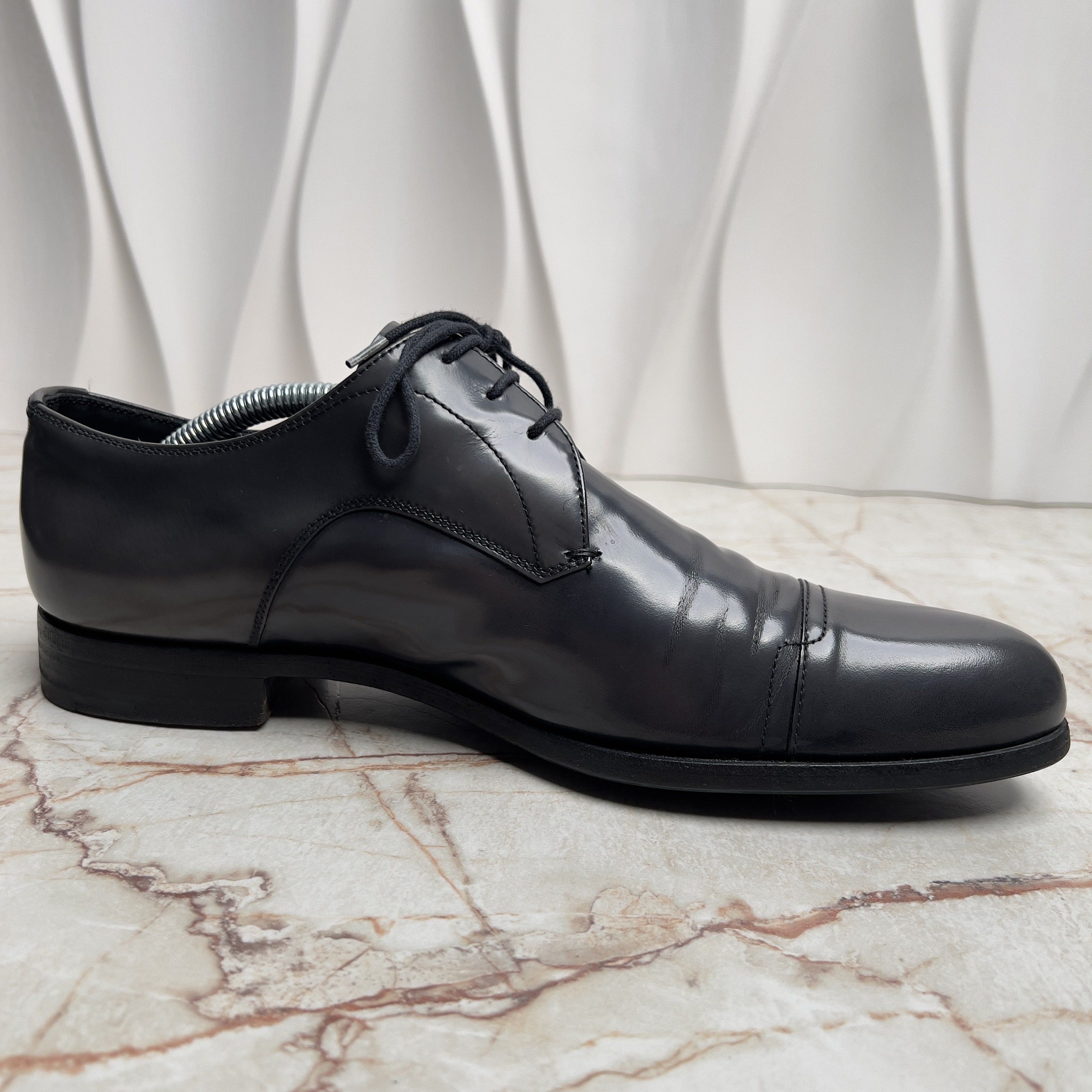 Prada Calzature Uomo Derby Graphite Patent Leather Size US 8 / EU 41 - 7 Thumbnail