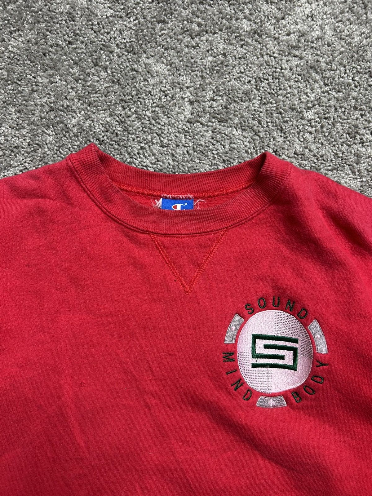 Champion Vintage 90s Champion Sweatshirt Sound Mind Body Red USA Size US XL / EU 56 / 4 - 2 Thumbnail
