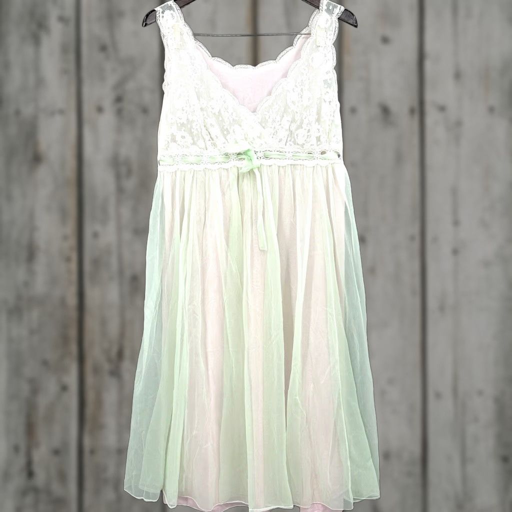 Vintage VINTAGE Orfalis France Nightgown Womens M Chiffon Green 1950s Sleepwear Art Deco Size ONE SIZE - 1 Thumbnail