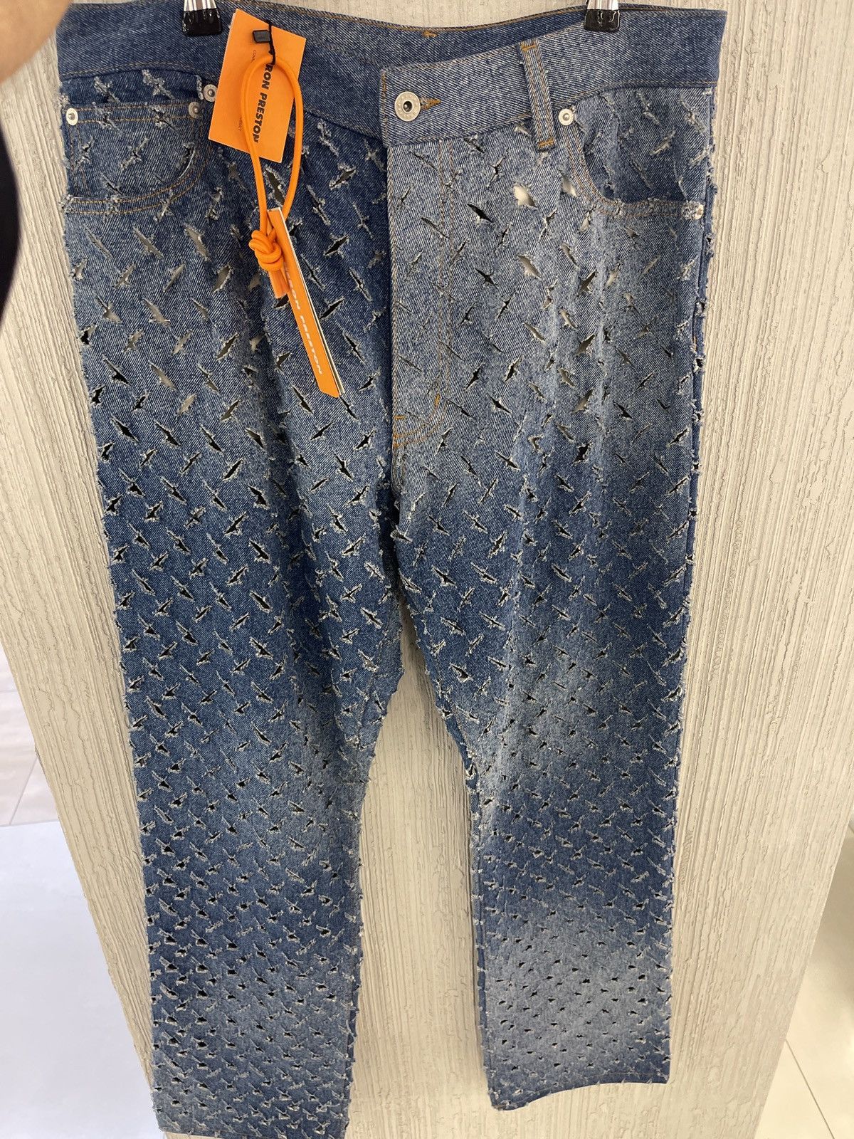 Image of Heron Preston Regular 5 Pockets Razor Cut Jeans (Size 33 Mens) in Vintage Blue, Men's