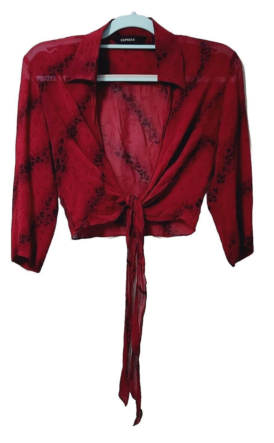 Express Express Crop Top 5/6 Red Cheetah Print 100% Silk Sheer y2k Size M / US 6-8 / IT 42-44 - 1 Thumbnail