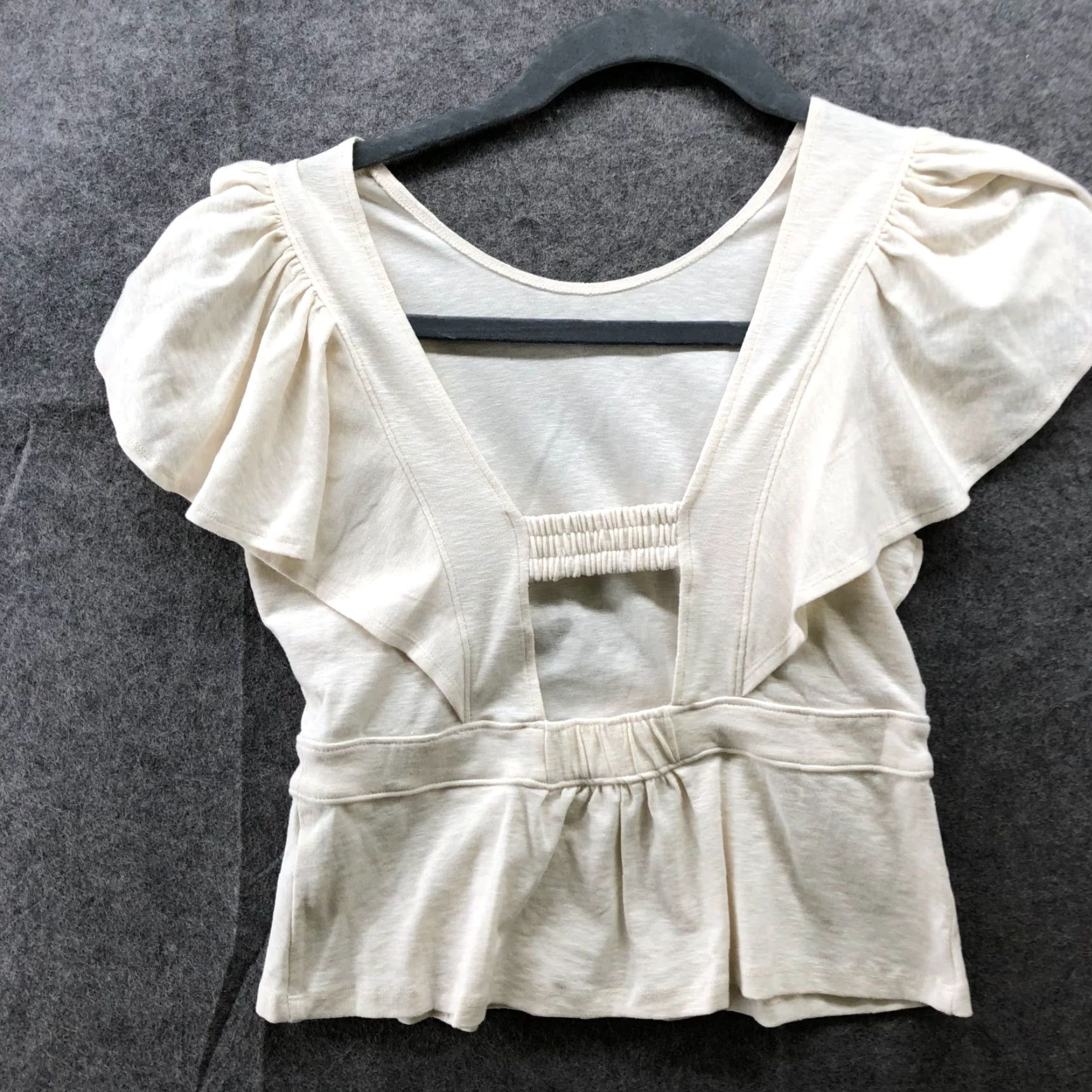 Banana Republic Banana Republic Ruffle Short Sleeve Peplum Top Womens XS Ivory Knit Crew Neck Pullover Casual T-Shirt Size XS / US 0-2 / IT 36-38 - 2 Thumbnail