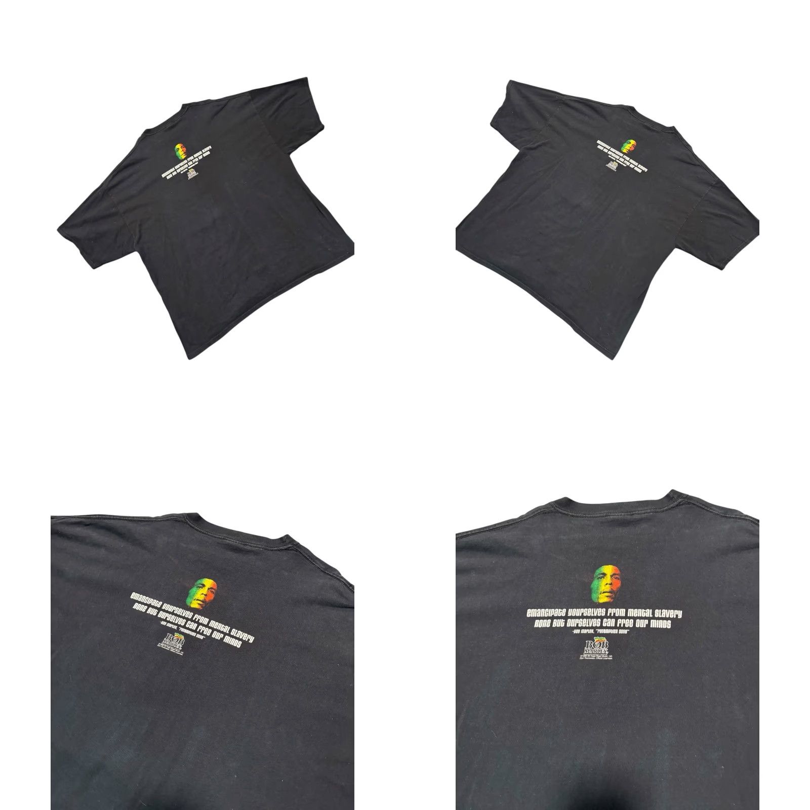 Vintage VINTAGE Zion Rootswear 1999 Bob Marley “Redemption Song” Lyrics Black T-Shirt 3XL/4XL Tee Mens Short Sleeve Crew Neck Cotton Shirt Size US XXL / EU 58 / 5 - 8 Thumbnail
