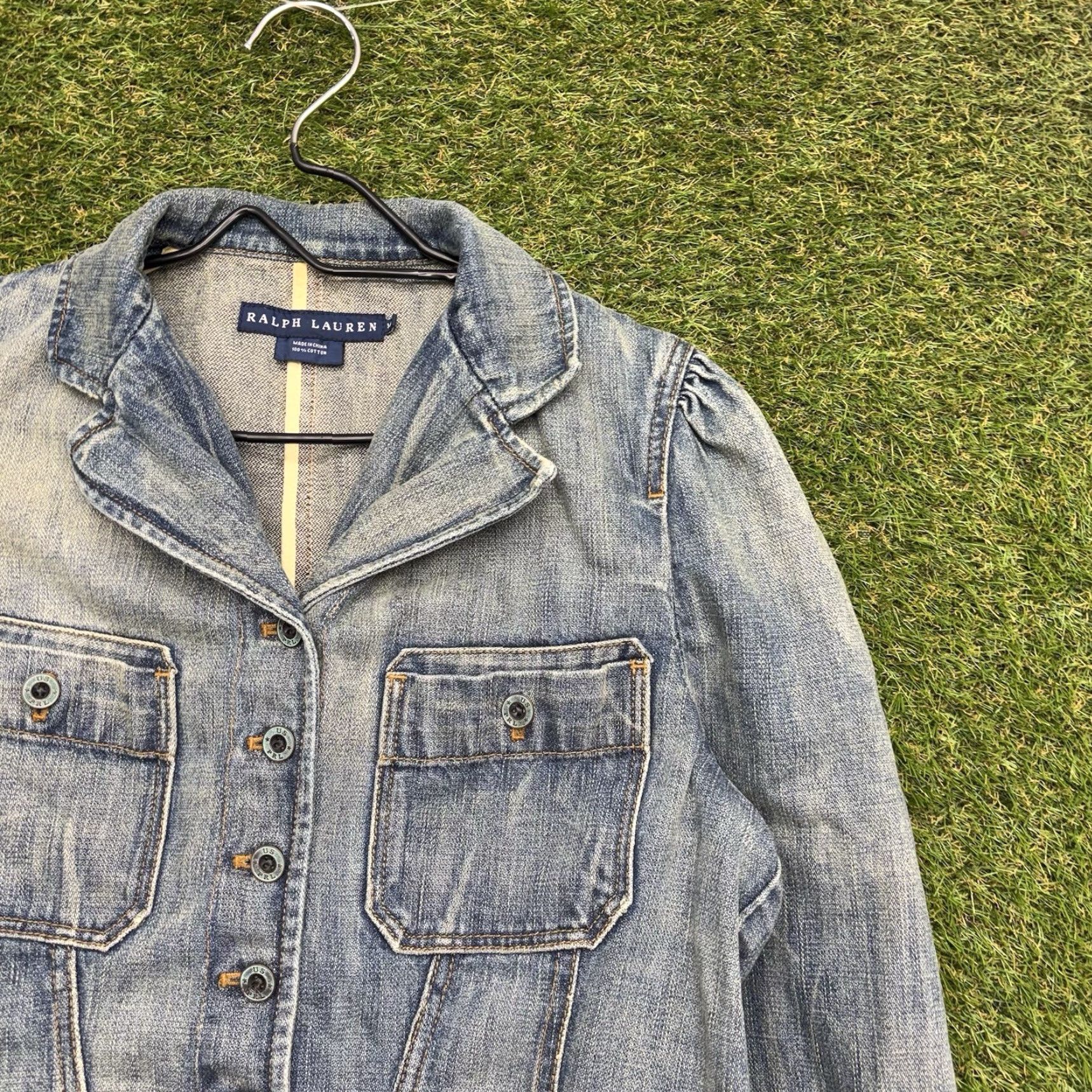 Polo Ralph Lauren VINTAGE Polo Ralph Lauren Navy Shawl Jacket Womens 14 Cotton Denim Jacket Short Sleeve Blue Buttoned Layered Cotton Lining Lightweight Solid Random? Size XL / US 12-14 / IT 48-50 - 3 Thumbnail