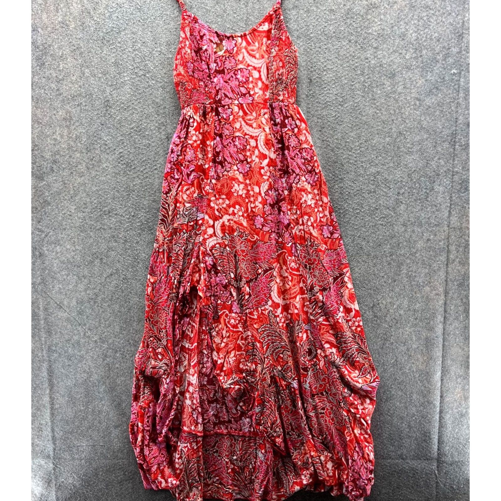 Free People VINTAGE? No. Free People Dress Womens XS Red Pink Floral Boho Maxi Spaghetti Straps Pencil Size XS / US 0-2 / IT 36-38 - 2 Thumbnail