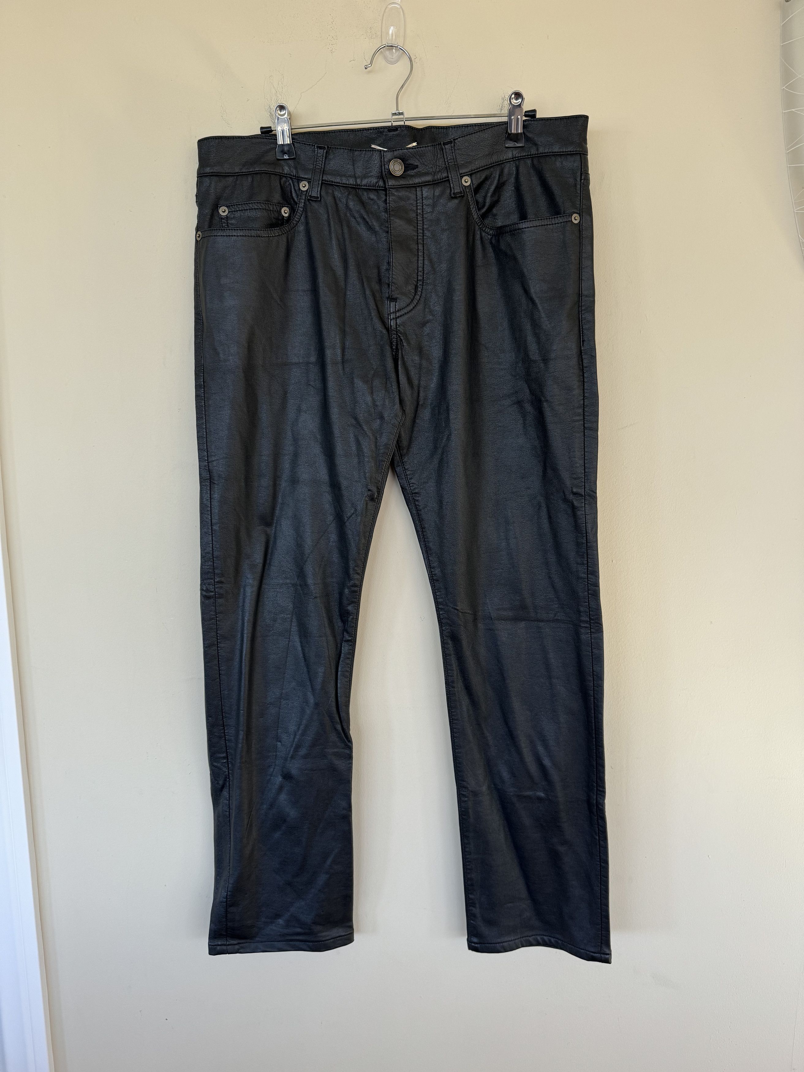 image of Saint Laurent Paris Slp Leather Pants Hedi Era in Black, Men's (Size 32)