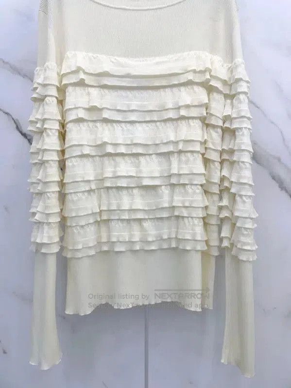 Chanel Chanel Cream Ruffled Knit Sweater for Women . Size L / US 10 / IT 46 - 5 Thumbnail