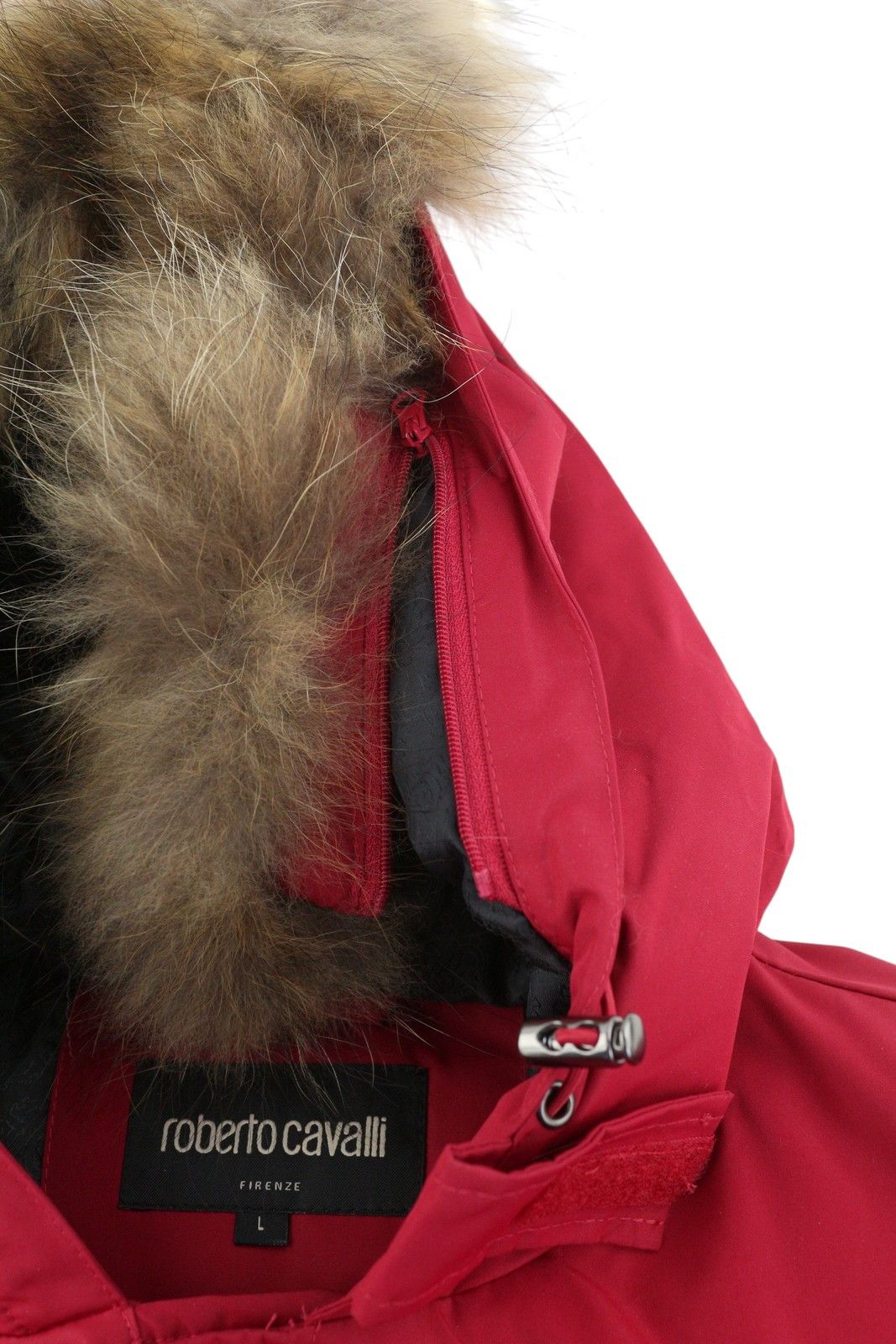 Roberto Cavalli L Red Hooded Padded Fur Parka 86883 Size US L / EU 52-54 / 3 - 7 Thumbnail