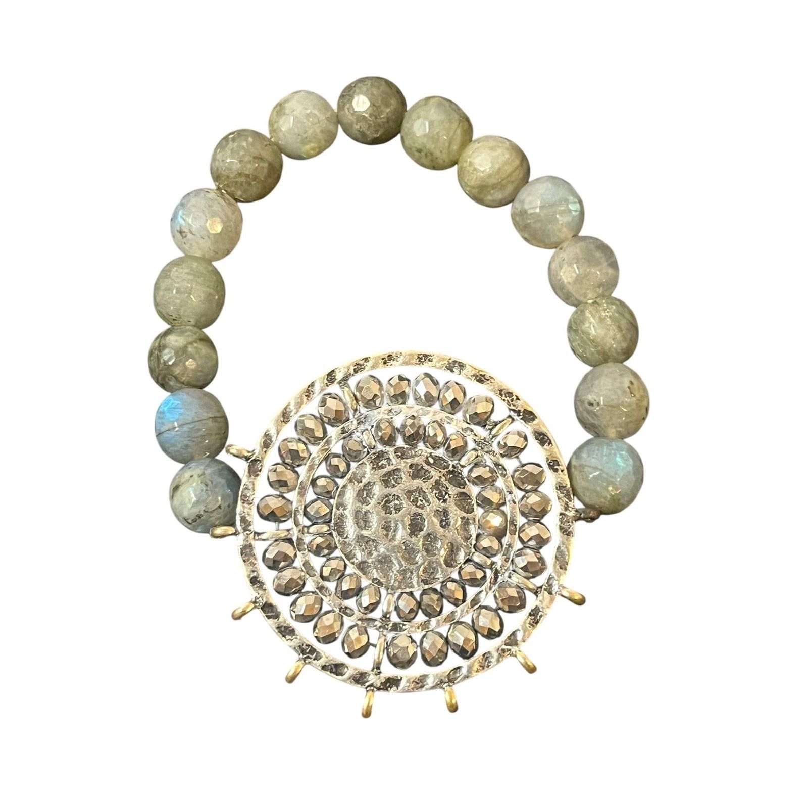 Other Labradorite Gemstone Bracelet Silvertone & Beaded Medallion Size ONE SIZE - 1 Thumbnail