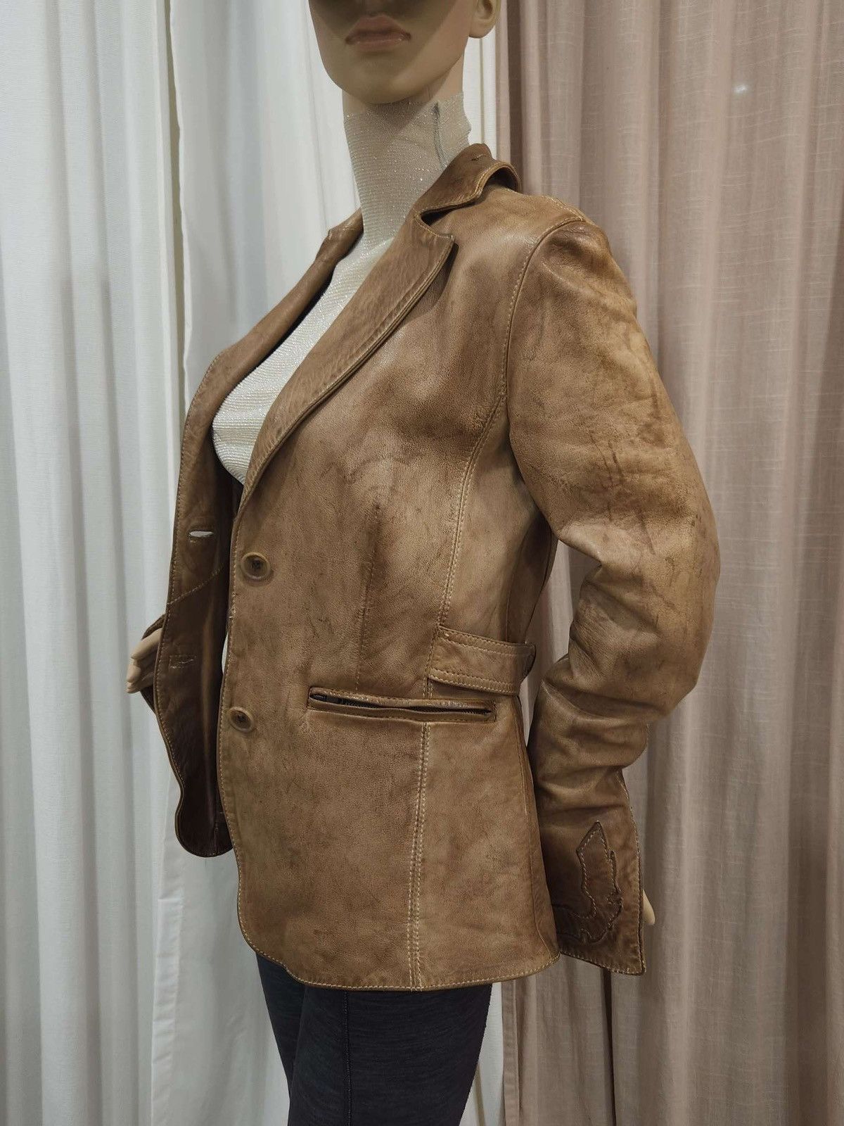 Vintage Super Soft Real Leather Distressed Patina Jacket By Blur Size M / US 6-8 / IT 42-44 - 4 Thumbnail