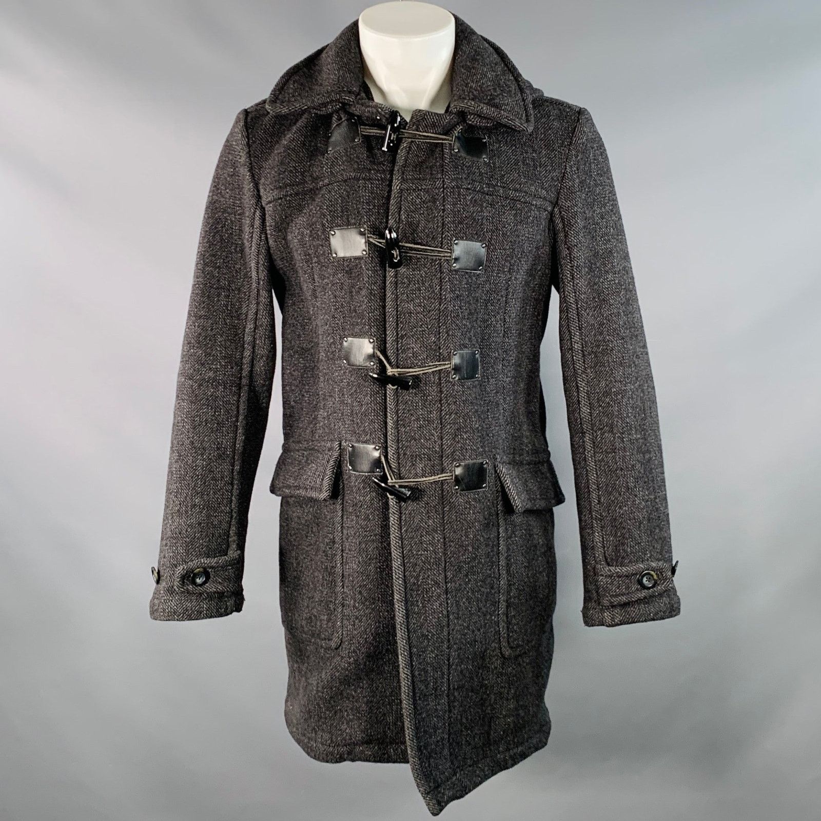 Calvin Klein Size S Black Charcoal Herringbone Toggle Closure Coat Size US S / EU 44-46 / 1 - 1 Thumbnail