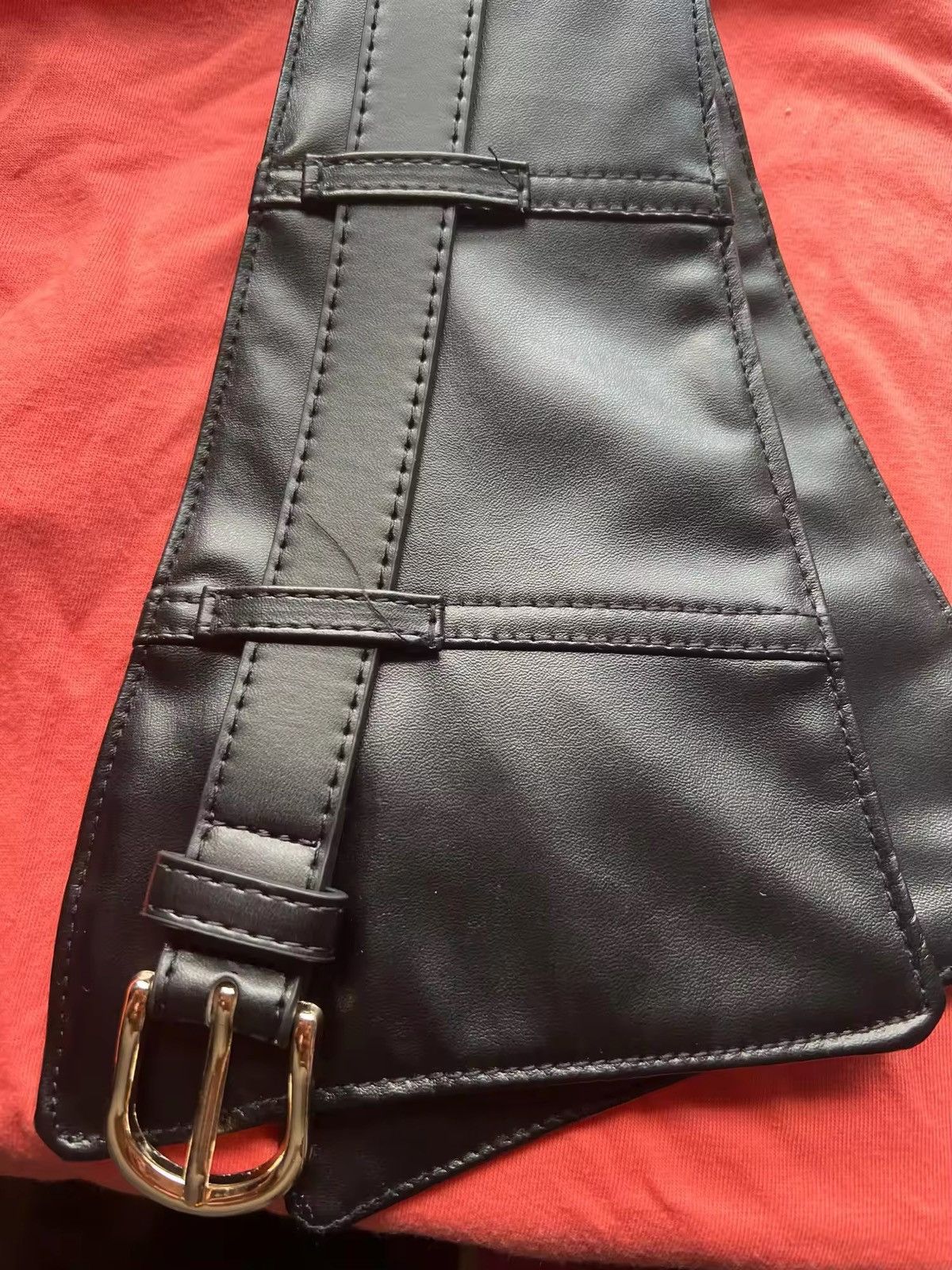 Japanese Brand × Vintage Classic Pin Buckle Wide Belts Black Elastic PU Size ONE SIZE - 9 Thumbnail