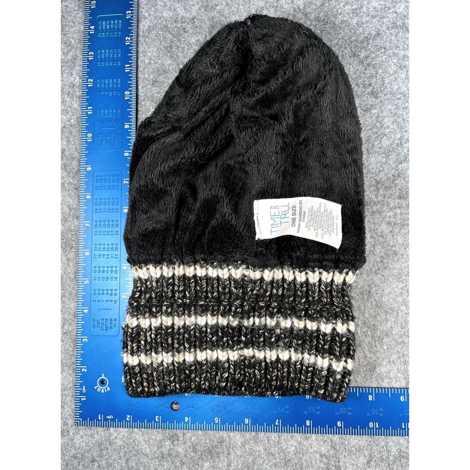 Vintage Time And Tru Beanie Womens One Size Black Striped Knit Lined Winter Hat casual activewear Mens Womens Girls not applicable Size ONE SIZE - 5 Thumbnail