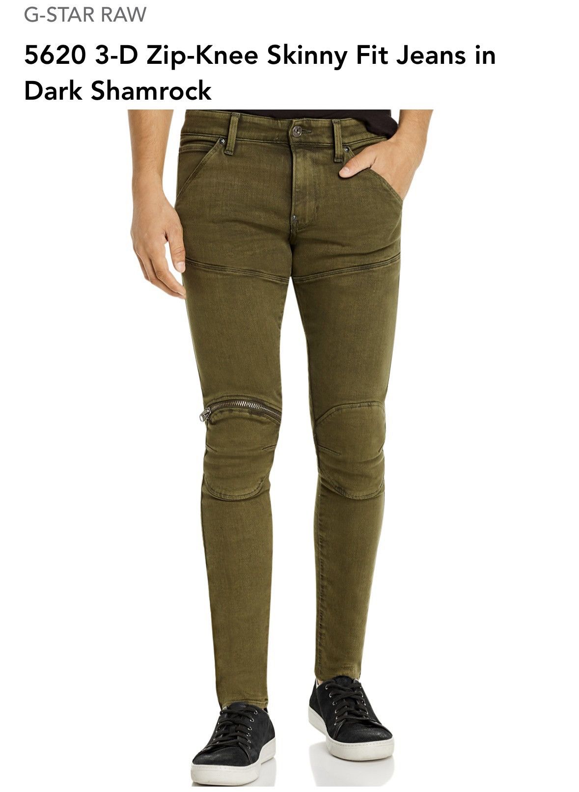 image of G Star Raw G-Star Elwood 5620 3D Zip Knee Skinny Jeans in Dark Olive, Men's (Size 32)
