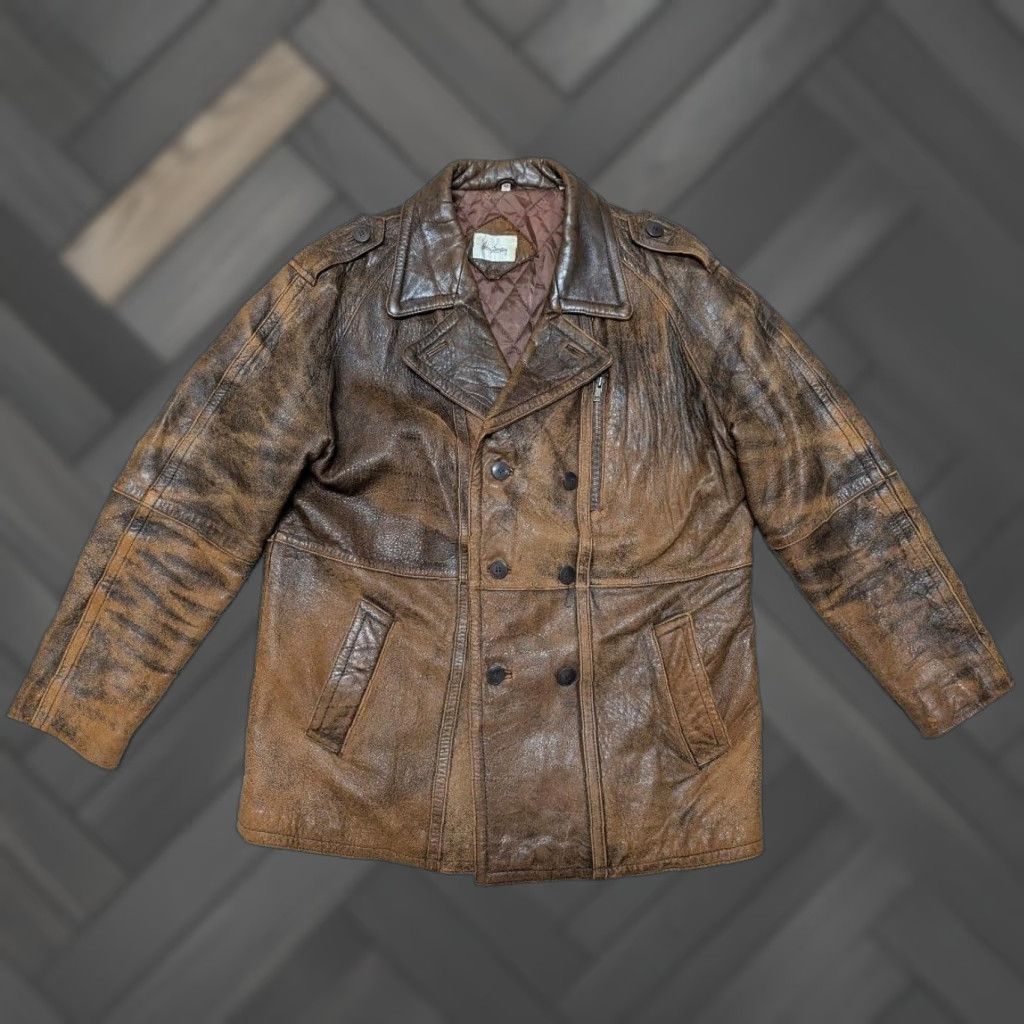 Doublet VINTAGE leather coat MEN overcoat L brown lambskin double breasted patina thrashed 1980s MAD MAX size L coat Mens Size US L / EU 52-54 / 3 - 1 Thumbnail