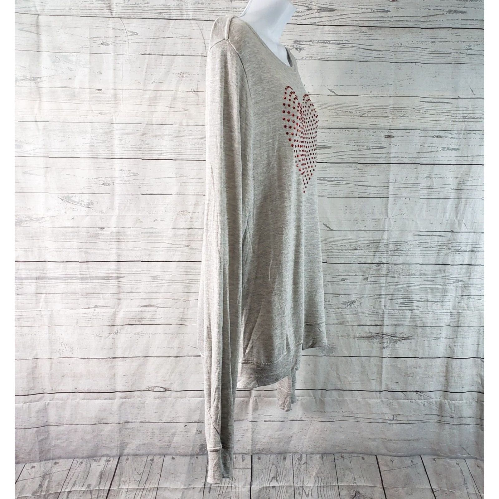 Wildfox Wildfox Glitz Heart Pullover Womens Long Sleeve Sz Large Gray Red Slouchy Size L / US 10 / IT 46 - 3 Thumbnail