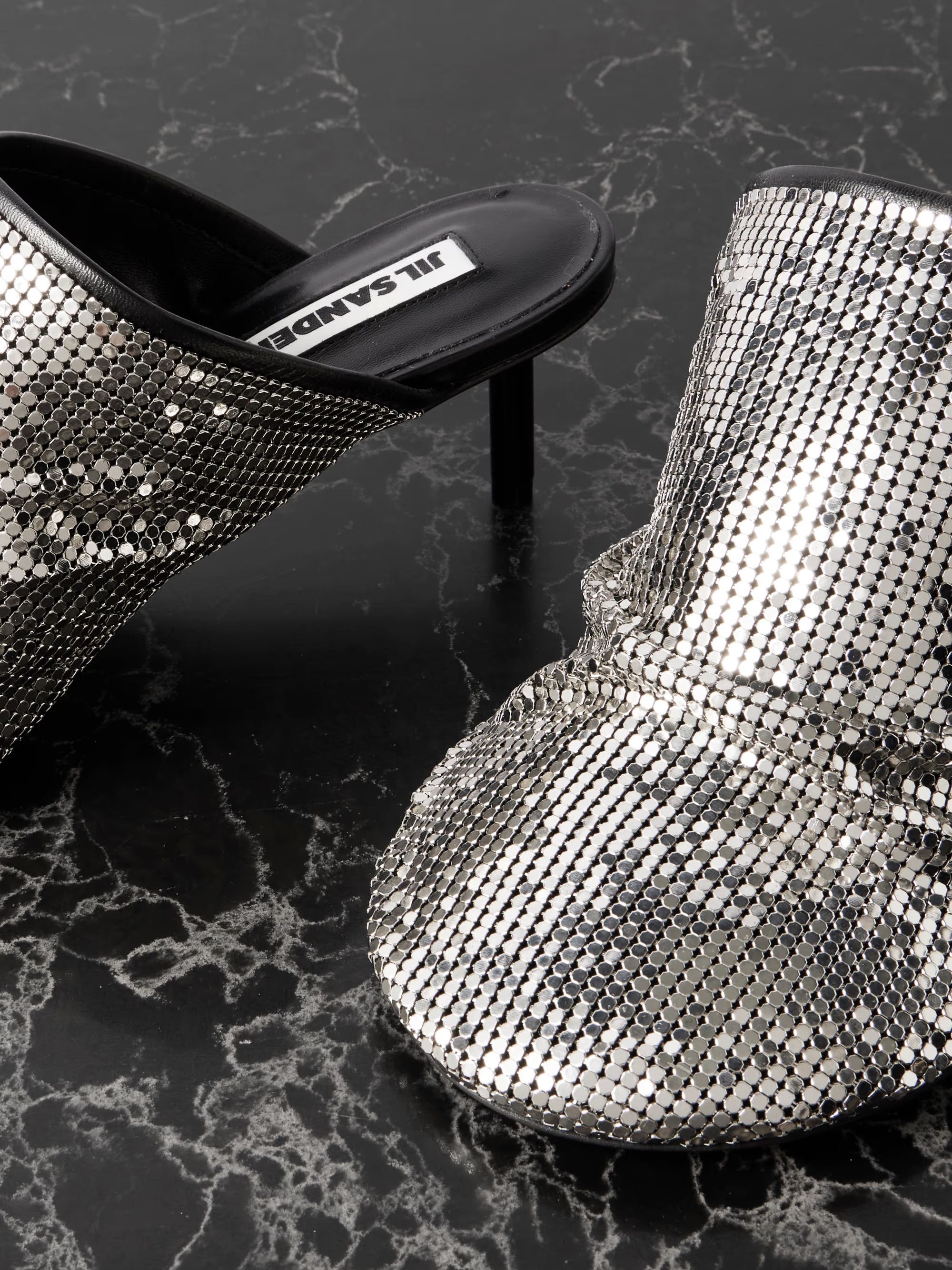 Jil Sander o1loc1c0426 Embellished Leather Mules in Grey Size US 10 / IT 40 - 3 Thumbnail