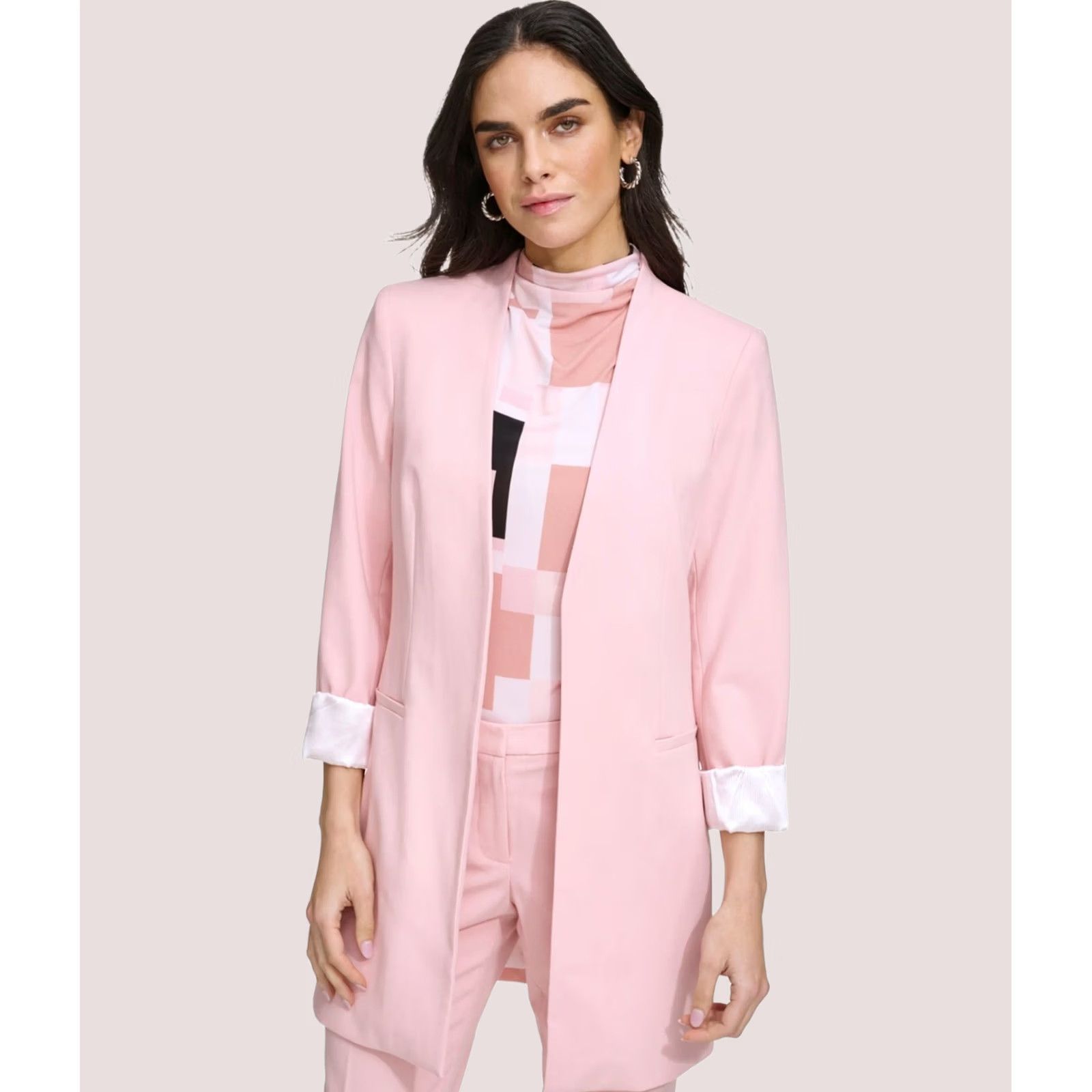 Calvin Klein Calvin Klein Womens Open Front Long Blazer Jacket pink Size 4 Size S / US 4 / IT 40 - 1 Thumbnail