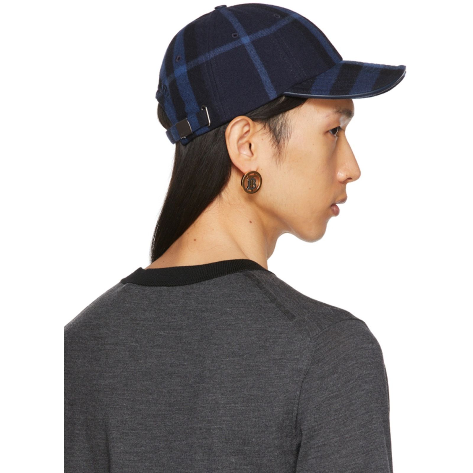 Burberry 🔴 Burberry Wool Check Baseball Cap - Ink Blue Black - XS Size ONE SIZE - 7 Thumbnail