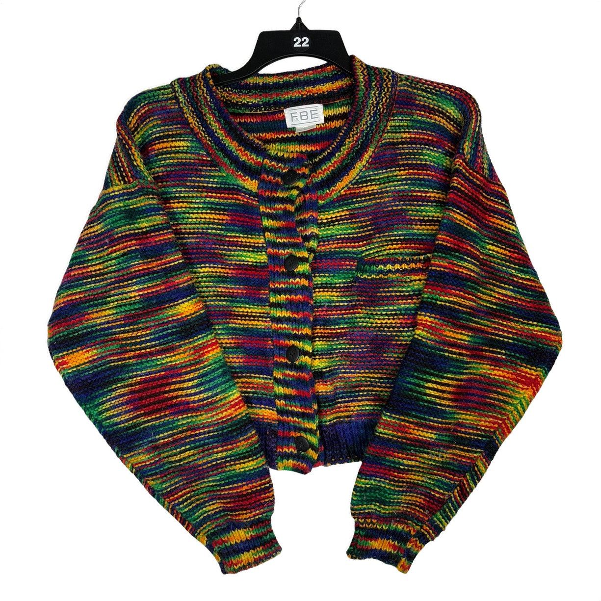 Other Vtg 90s FBE Rainbow Striped Chunky Knit Cardigan Cropped Size M / US 6-8 / IT 42-44 - 1 Thumbnail