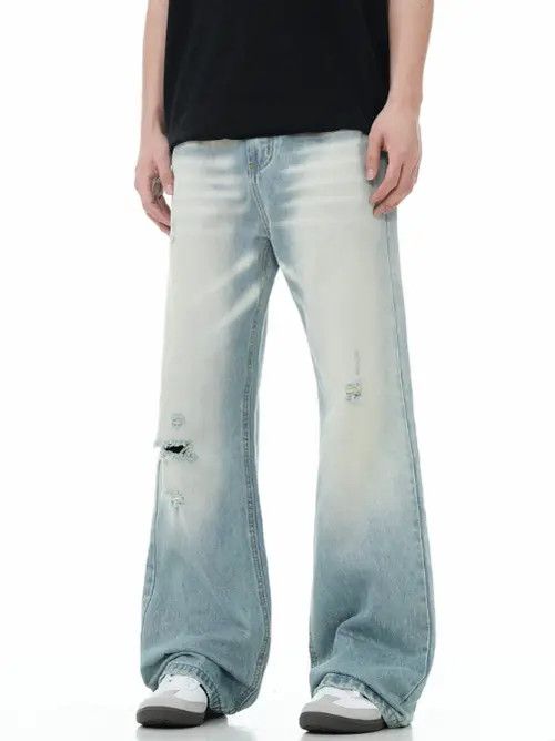 Japanese Brand × Jean Vintage light gradient ripped wide-leg jeans Size US 32 / EU 48 - 3 Thumbnail